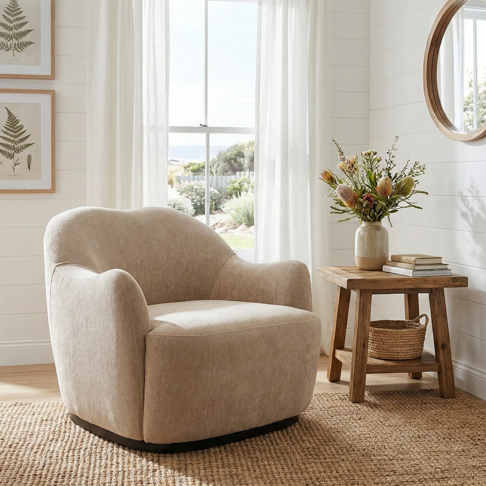 Contemporary Bouclé Swivel Accent Armchair – Cozy Deep Seat Curved - Image 16