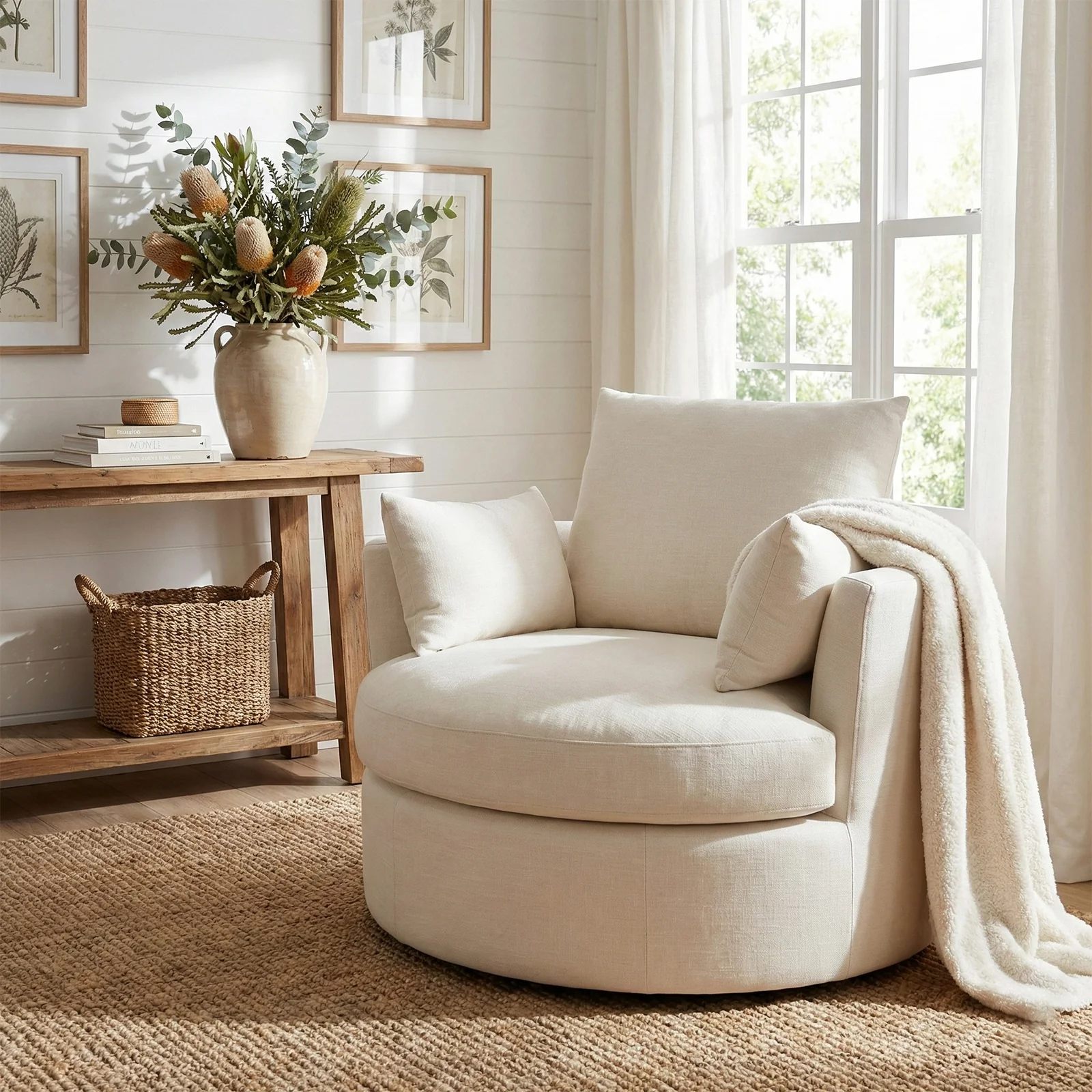 Contemporary Modern Austin Swivel Linen Snuggle Armchair - Image 16