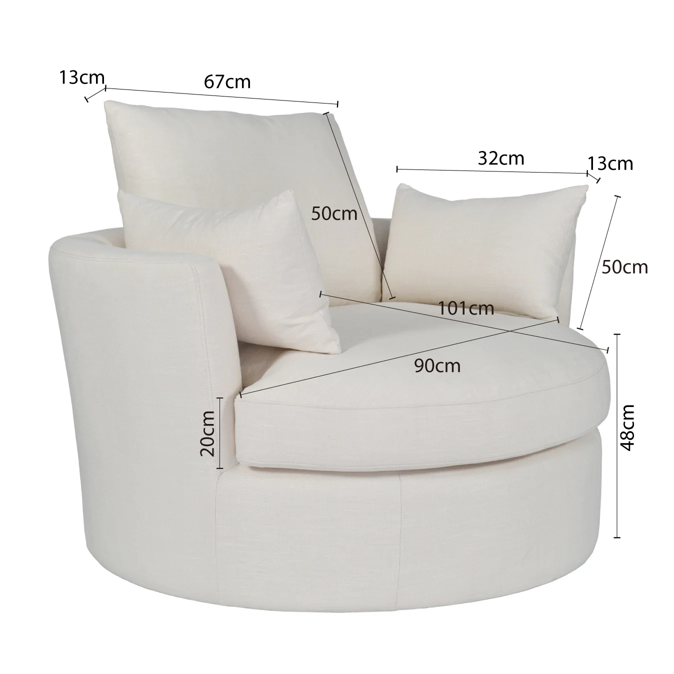 Contemporary Modern Austin Swivel Linen Snuggle Armchair - Image 23