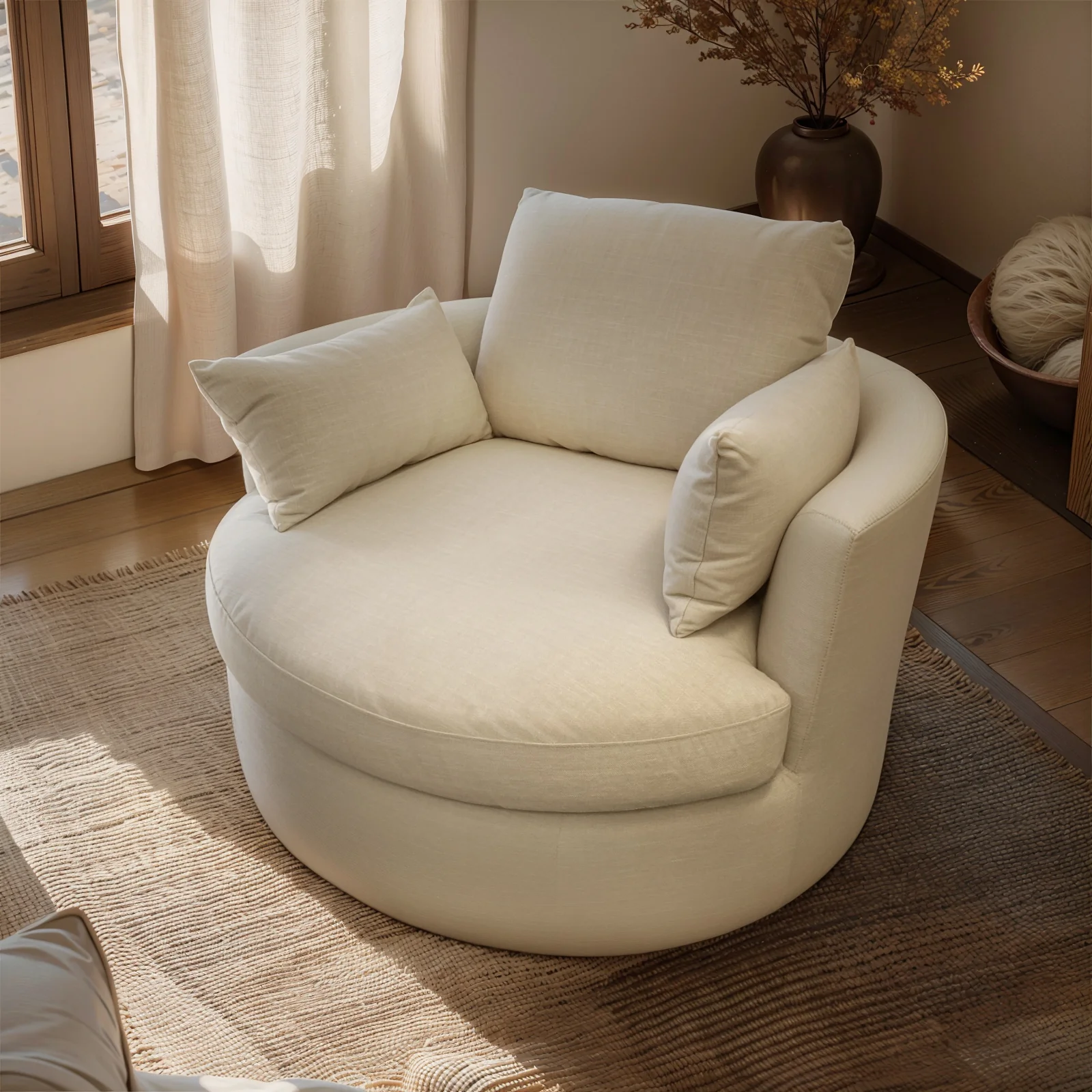 Contemporary Modern Austin Swivel Linen Snuggle Armchair - Image 3