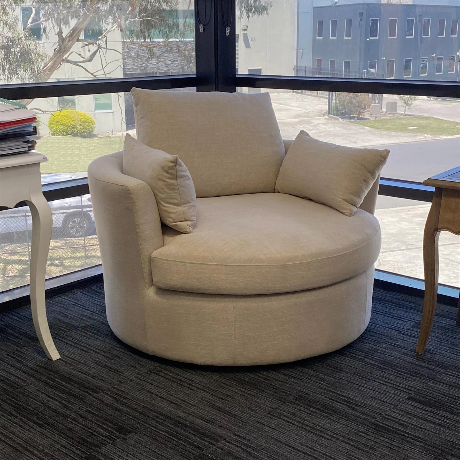 Contemporary Modern Austin Swivel Linen Snuggle Armchair - Image 5