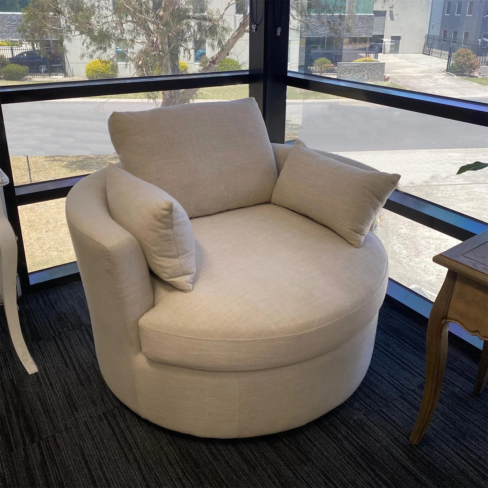 Contemporary Modern Austin Swivel Linen Snuggle Armchair - Image 6