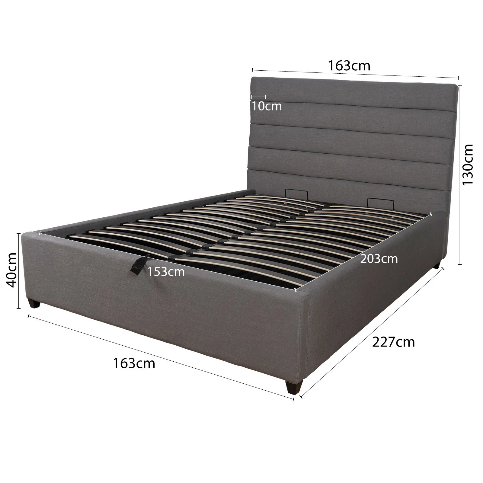 Contemporary Modern Heather Gas Lift Storage Queen Bed Frame - Image 21