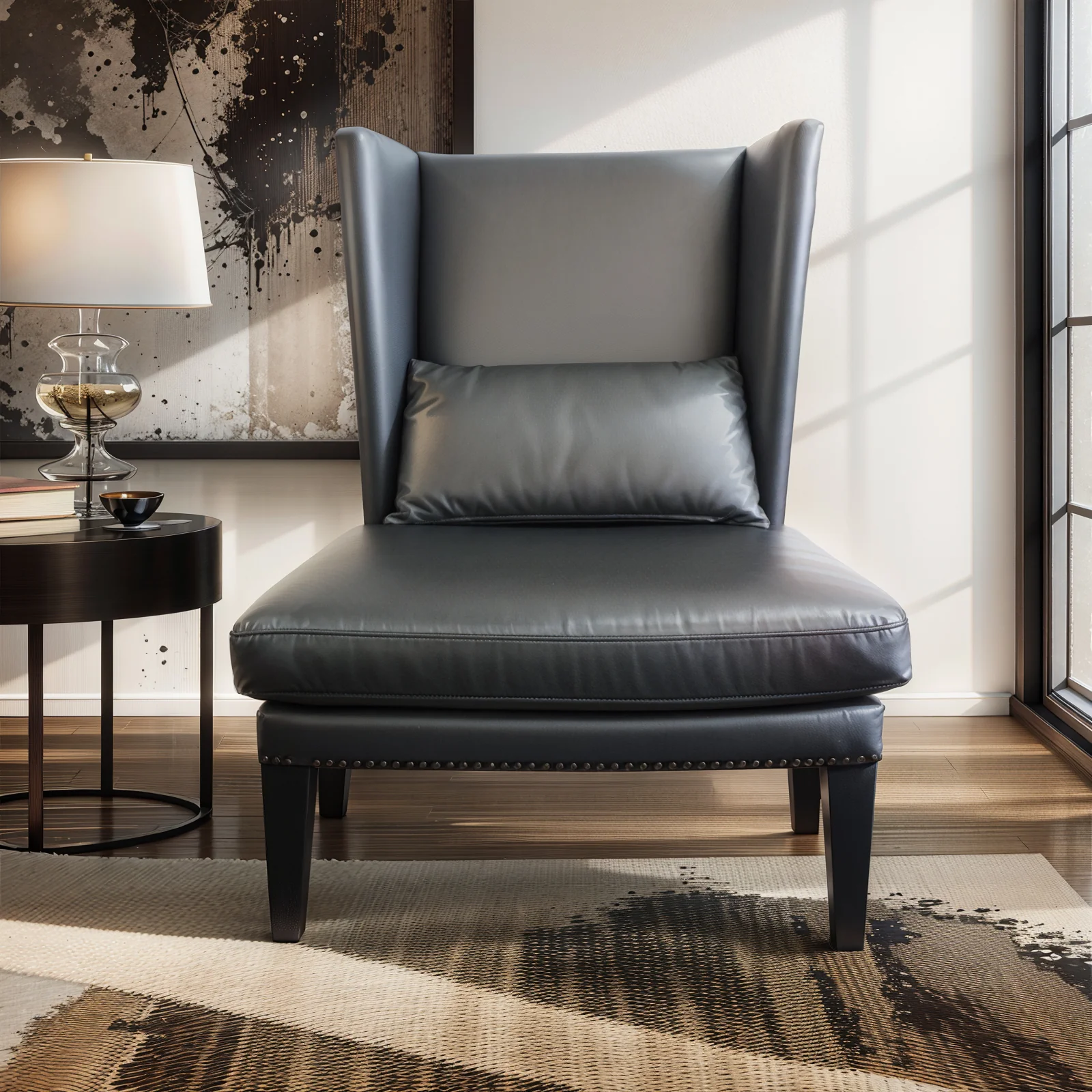 Contemporary Modern Iago Studded Upholstered Wingback Lounge Chair - Image 21