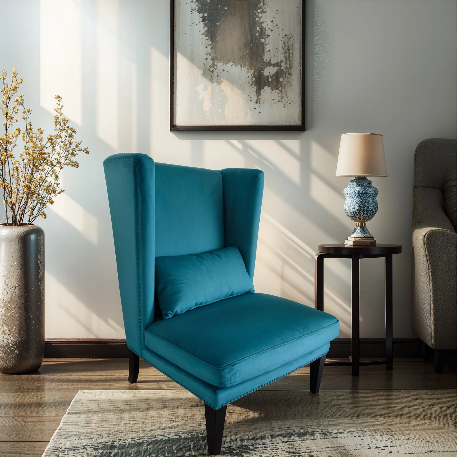 Contemporary Modern Iago Studded Upholstered Wingback Lounge Chair - Image 31