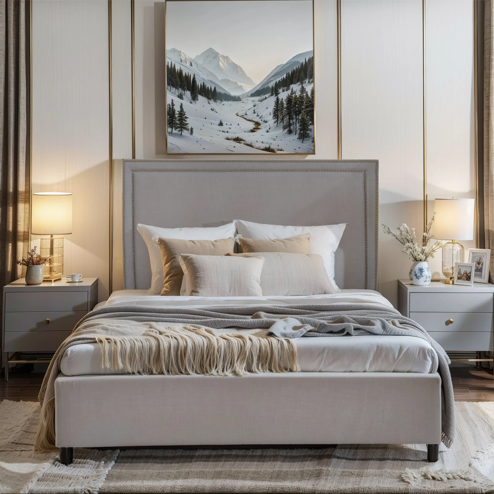 Contemporary Modern Maddy Upholstered Studded Square King Bed Frame - Image 10
