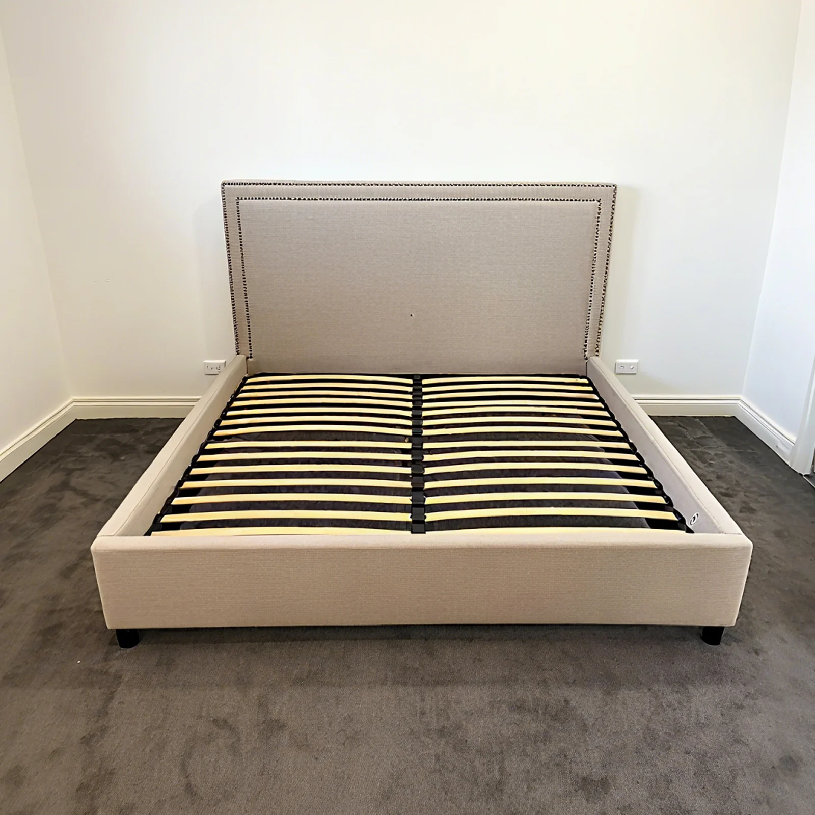 Contemporary Modern Maddy Upholstered Studded Square Queen Bed Frame - Image 23