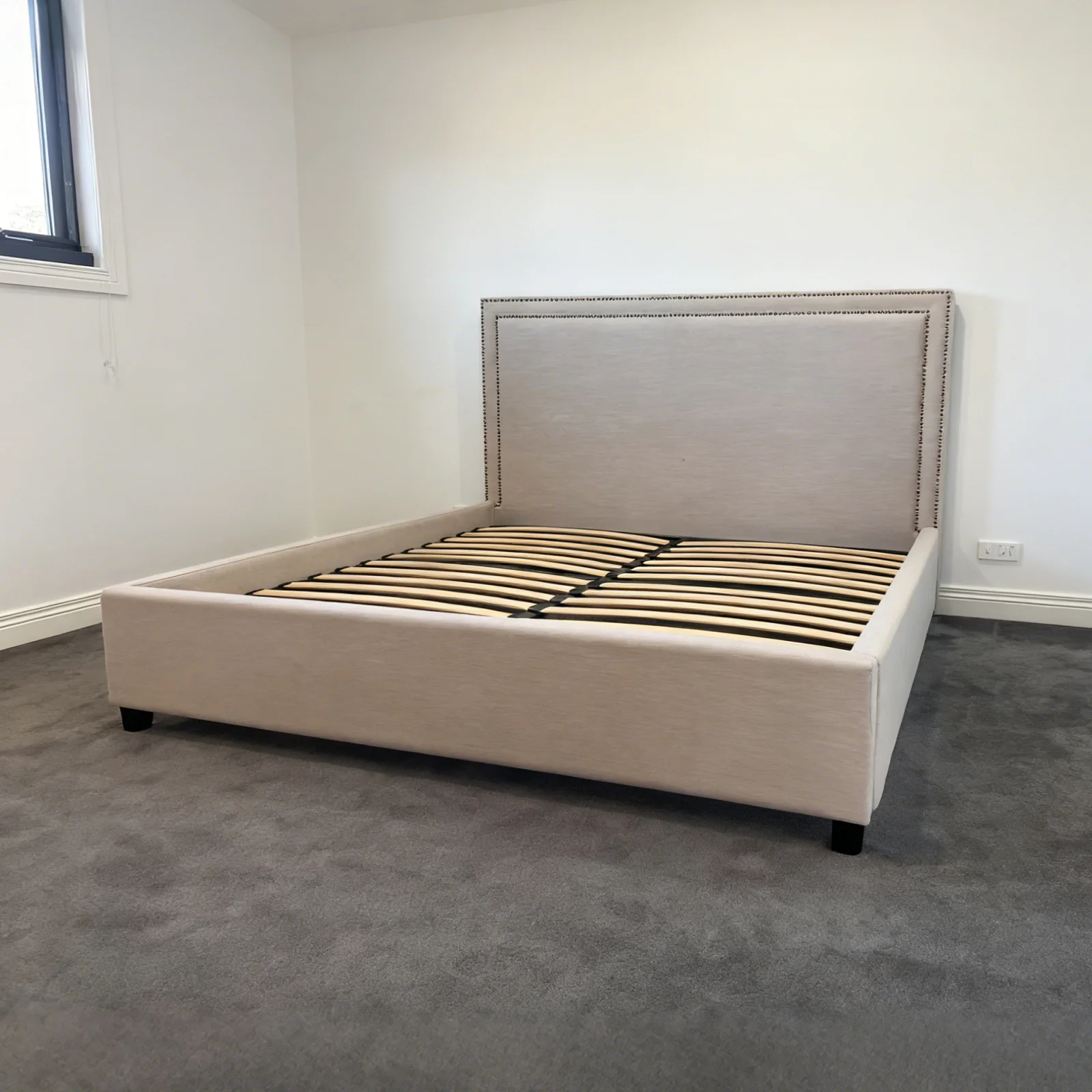 Contemporary Modern Maddy Upholstered Studded Square Queen Bed Frame - Image 24