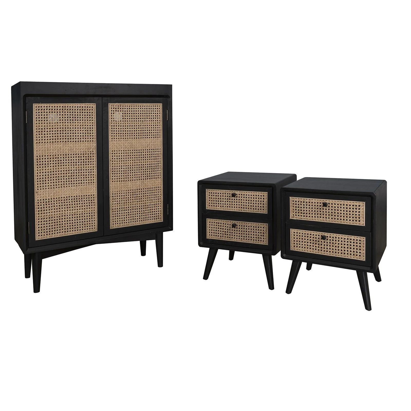 Contemporary Modern Scandinavian Nordic Rattan Bedside Table - Image 10