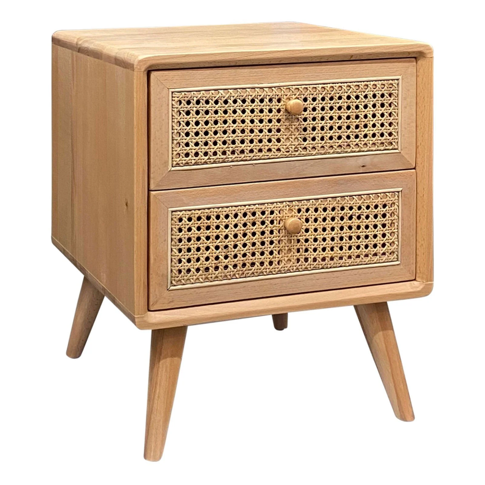Contemporary Modern Scandinavian Nordic Rattan Bedside Table - Image 15