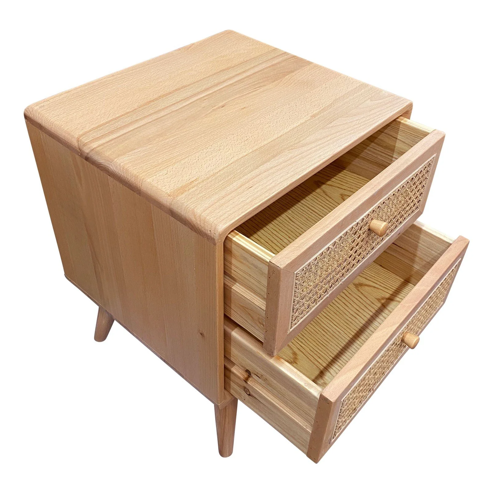 Contemporary Modern Scandinavian Nordic Rattan Bedside Table - Image 18