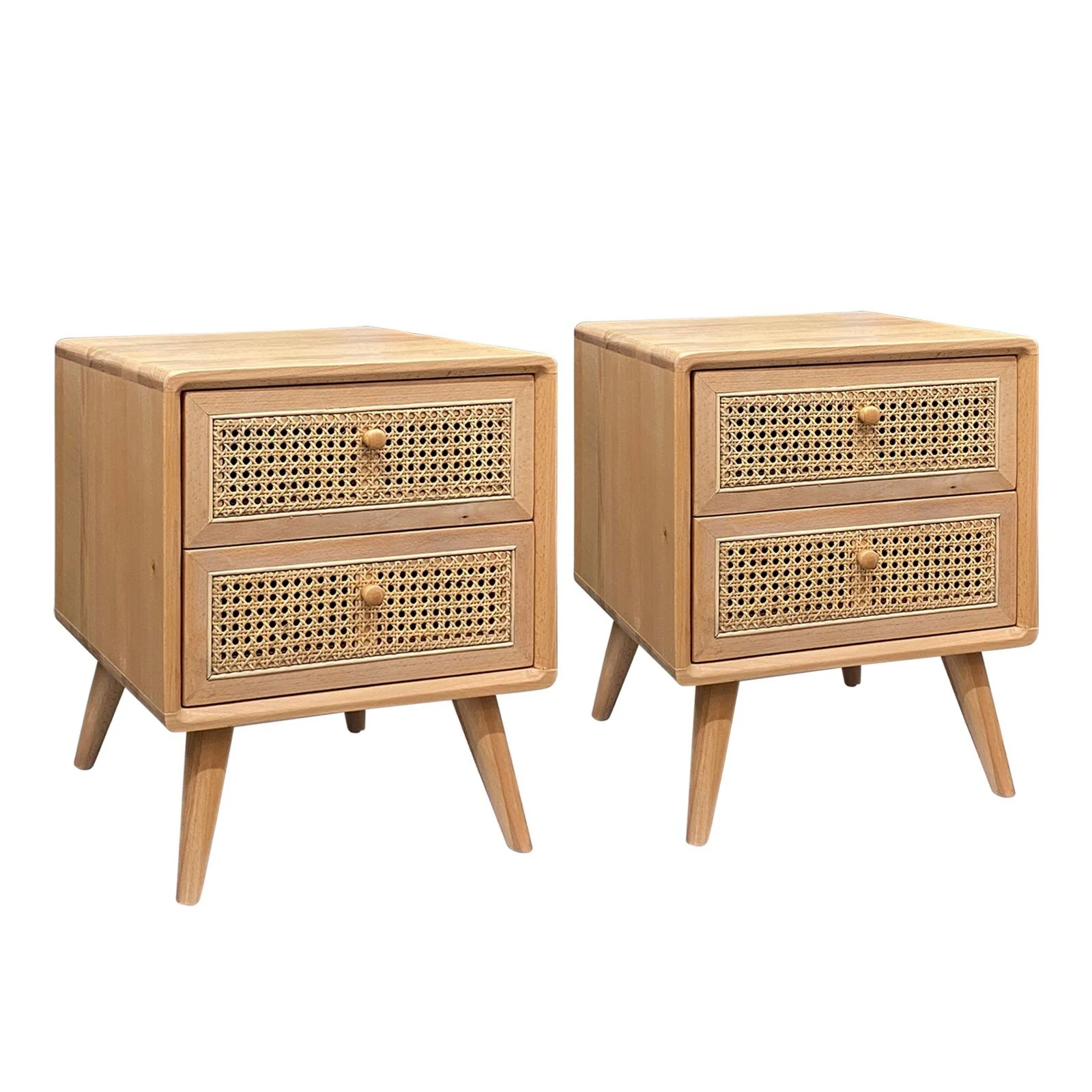 Contemporary Modern Scandinavian Nordic Rattan Bedside Table - Image 23