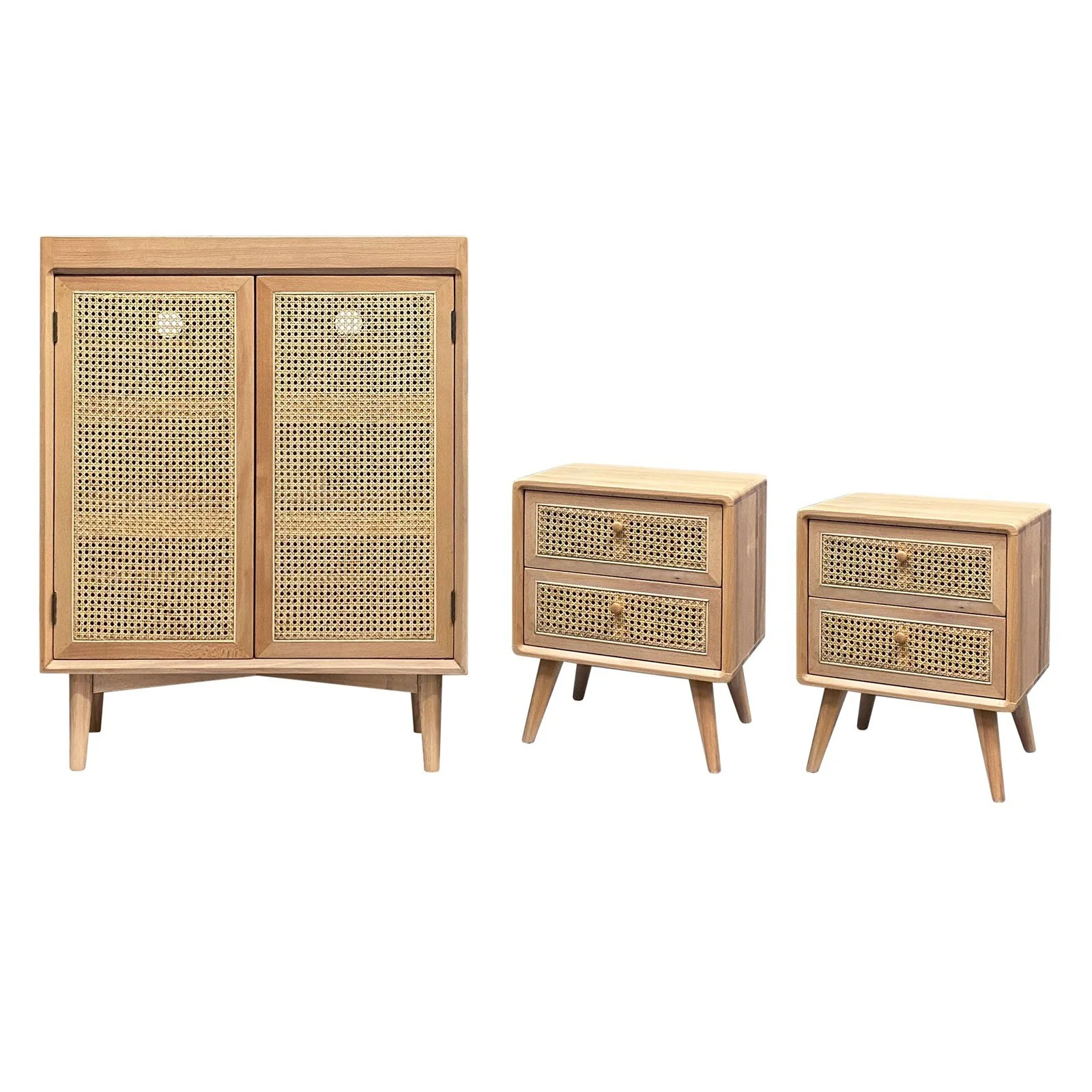 Contemporary Modern Scandinavian Nordic Rattan Bedside Table - Image 24