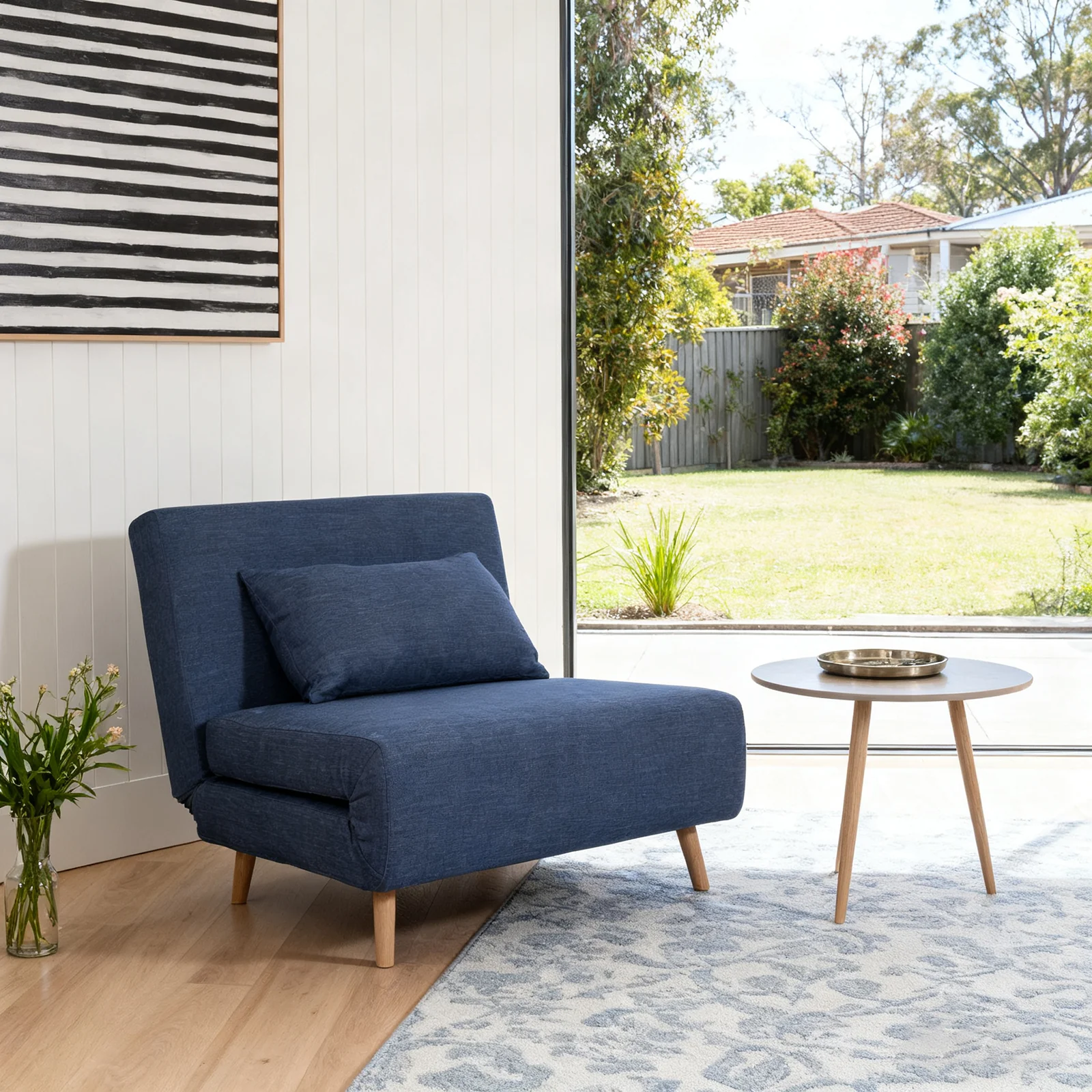 Contemporary Modern Siesta 1.5 Seater Versatile linen Lounge Sofa Bed - Image 11