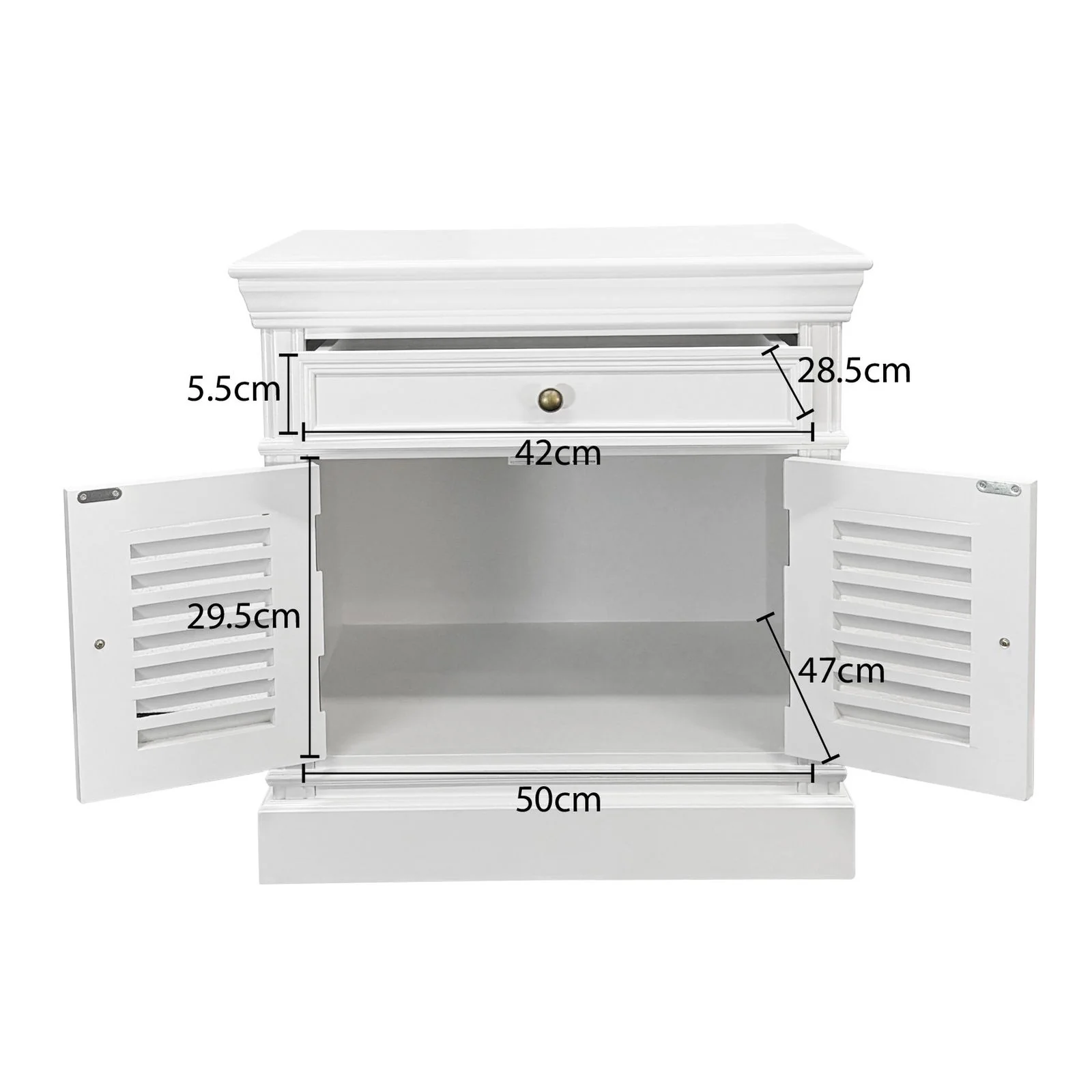 (Factory Second) Hamptons Classic 1 Drawer Bedside Table with Louvered Doors - Image 15