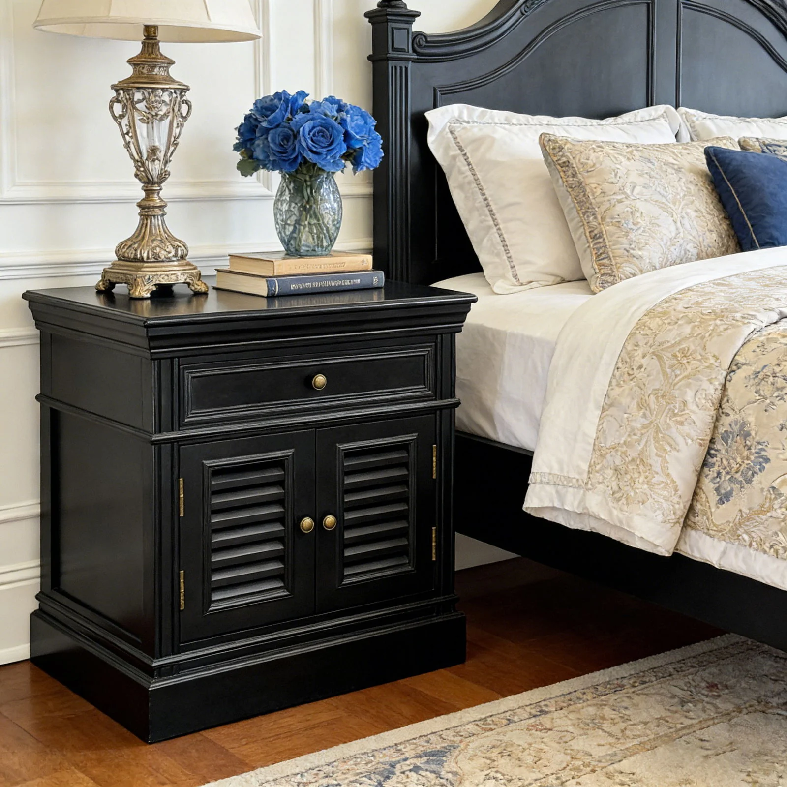 (Factory Second) Hamptons Classic 1 Drawer Bedside Table with Louvered Doors - Image 16