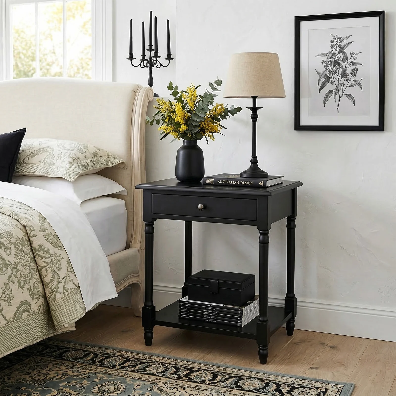 French Provincial Classic Bedside Lamp Table with One Drawer - Image 14