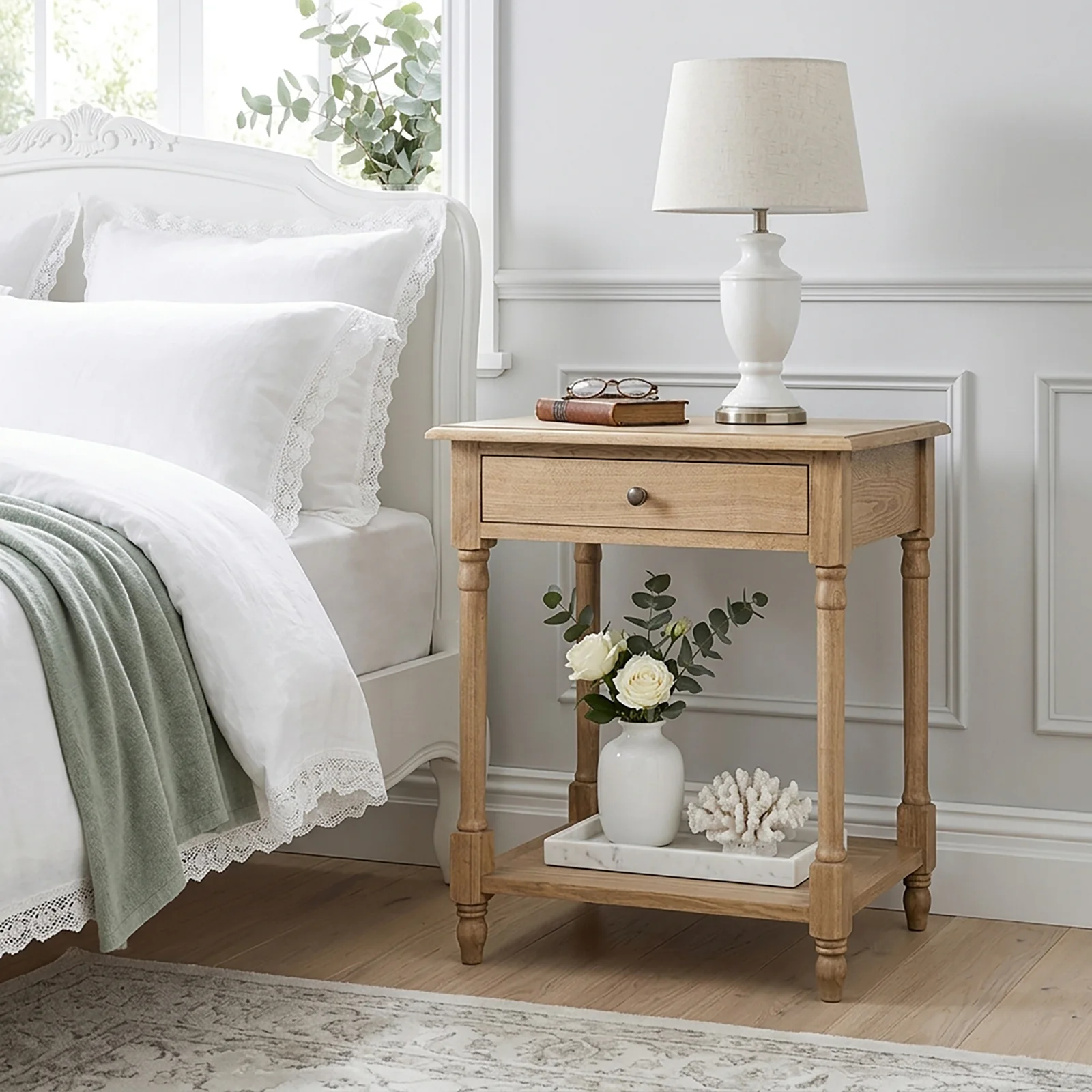 French Provincial Classic Bedside Lamp Table with One Drawer - Image 23