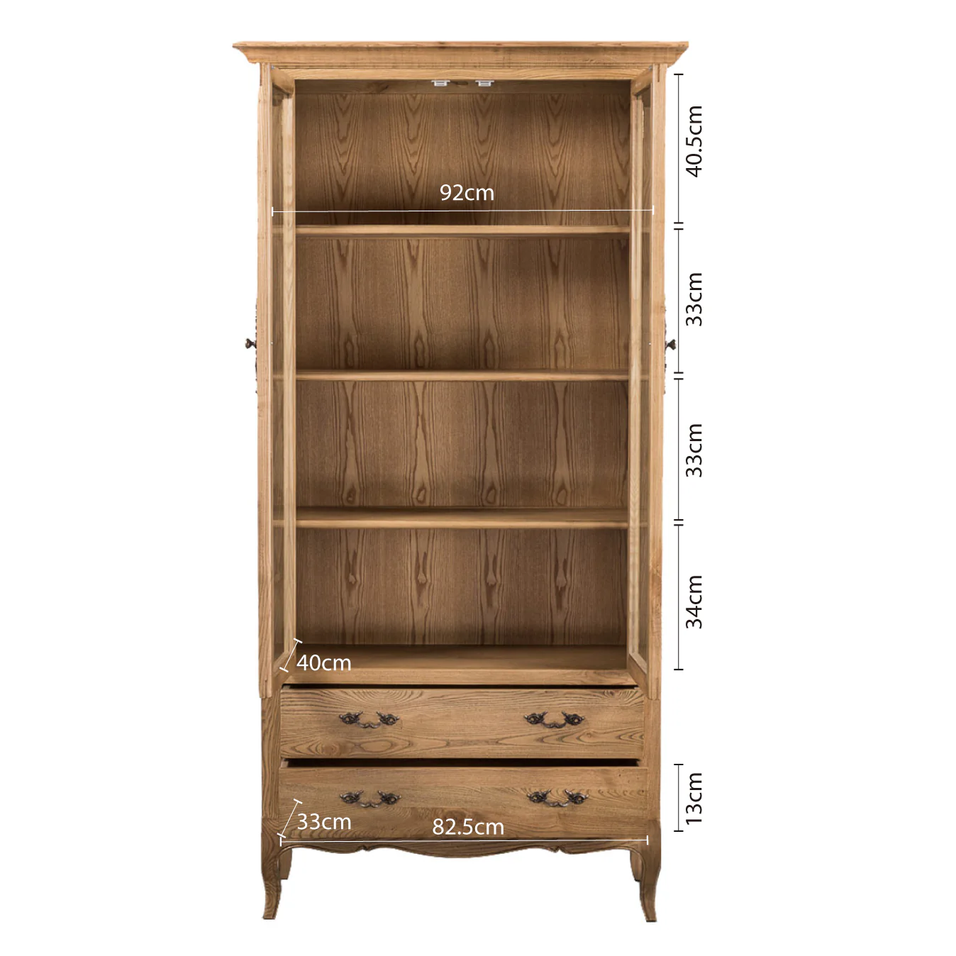 French Provincial Display Cabinet & Bookcase Natural Ash/ Modular Design - Image 22