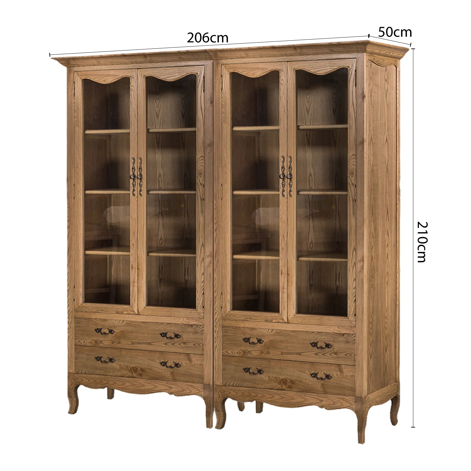 French Provincial Display Cabinet & Bookcase Natural Ash/ Modular Design - Image 23