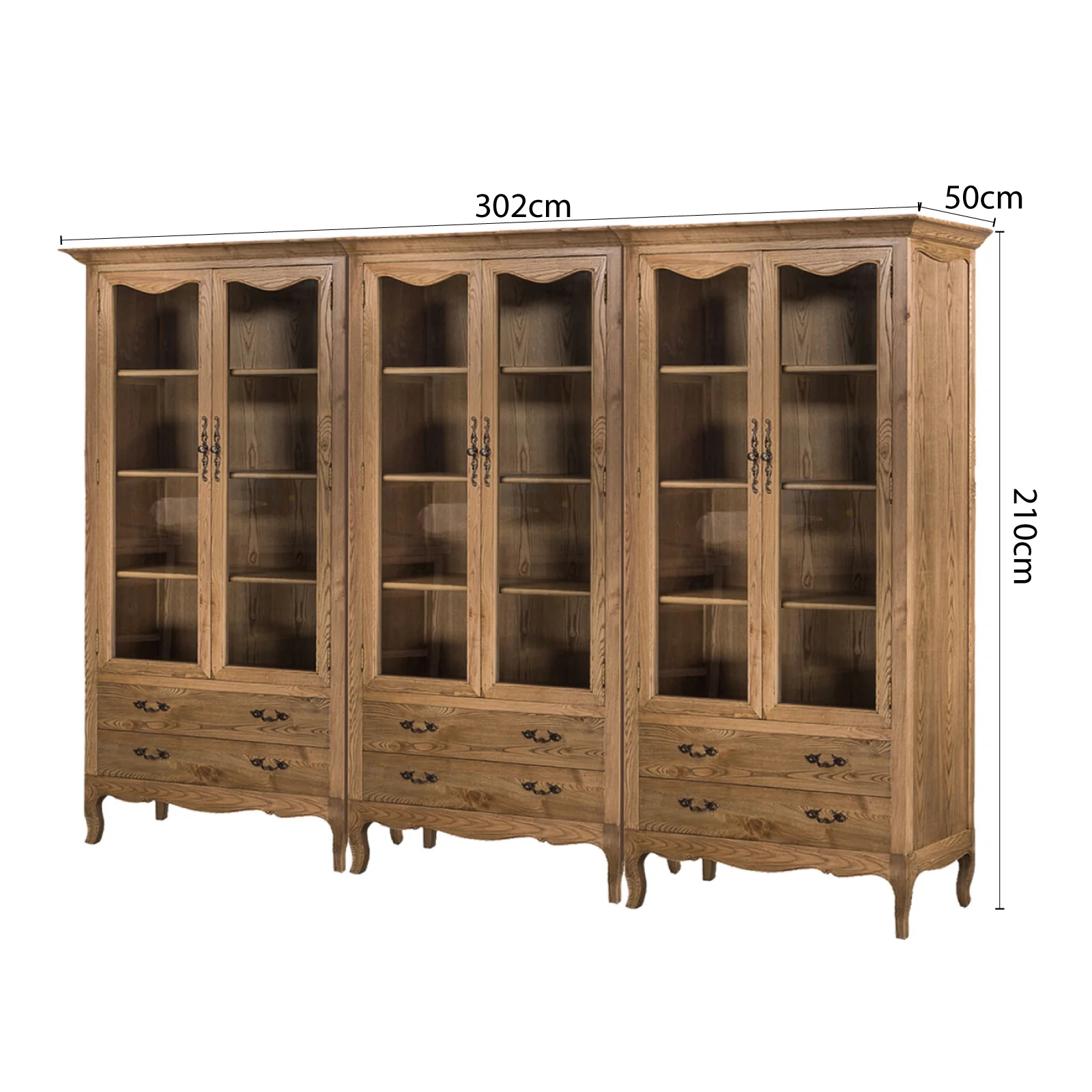 French Provincial Display Cabinet & Bookcase Natural Ash/ Modular Design - Image 24