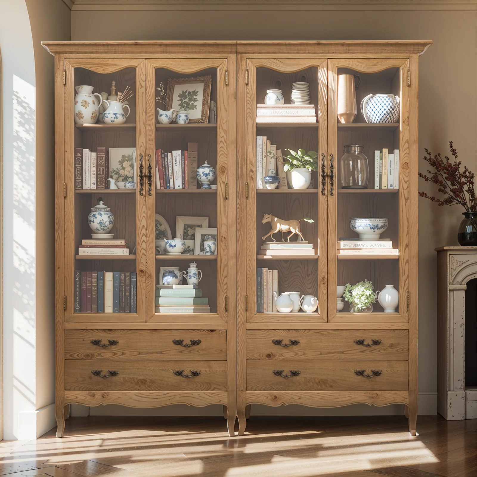 French Provincial Display Cabinet & Bookcase Natural Ash/ Modular Design - Image 3