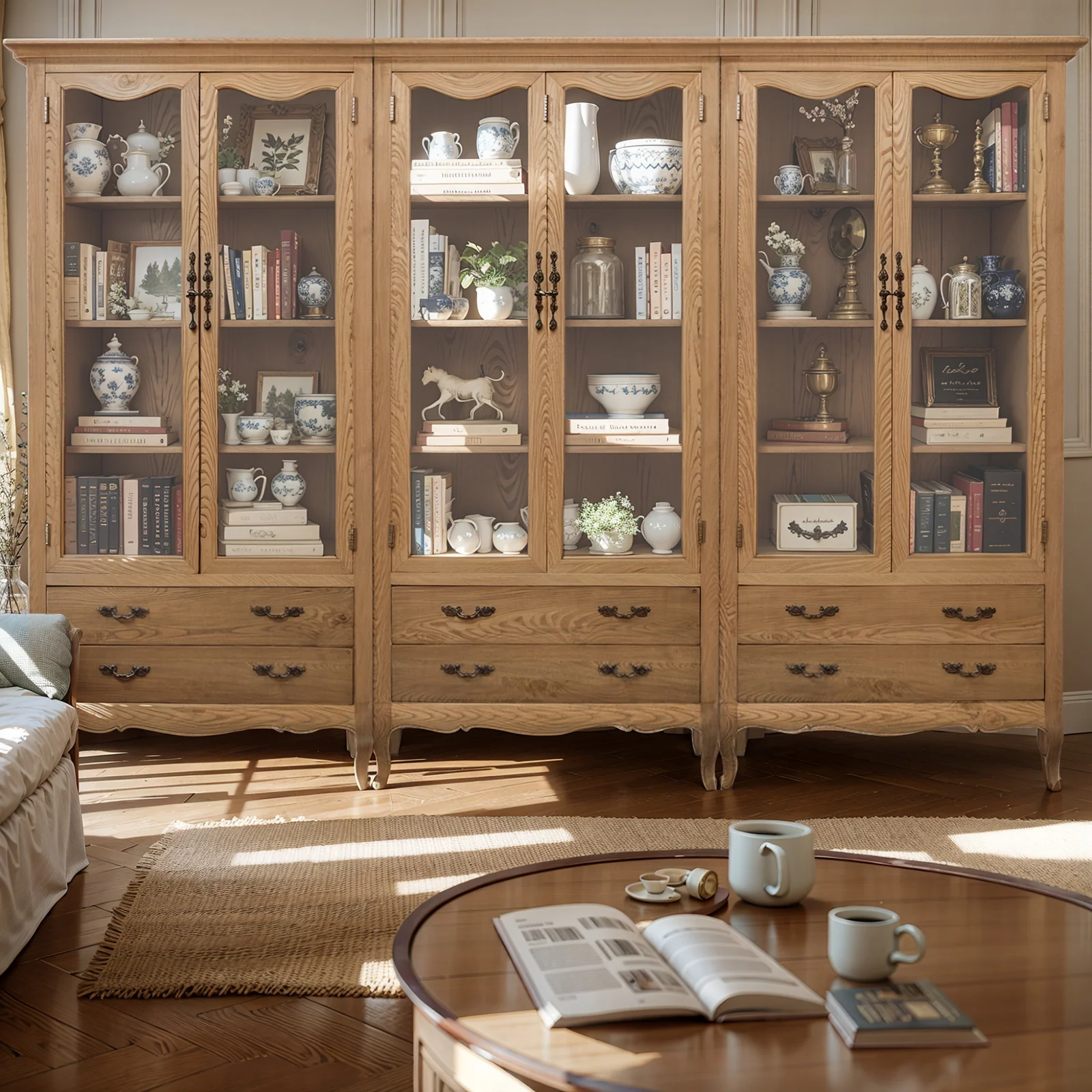French Provincial Display Cabinet & Bookcase Natural Ash/ Modular Design - Image 5
