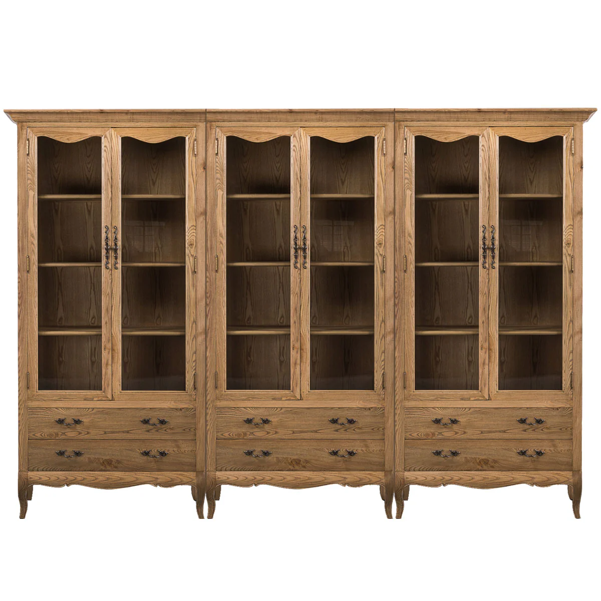 French Provincial Display Cabinet & Bookcase Natural Ash/ Modular Design - Image 9