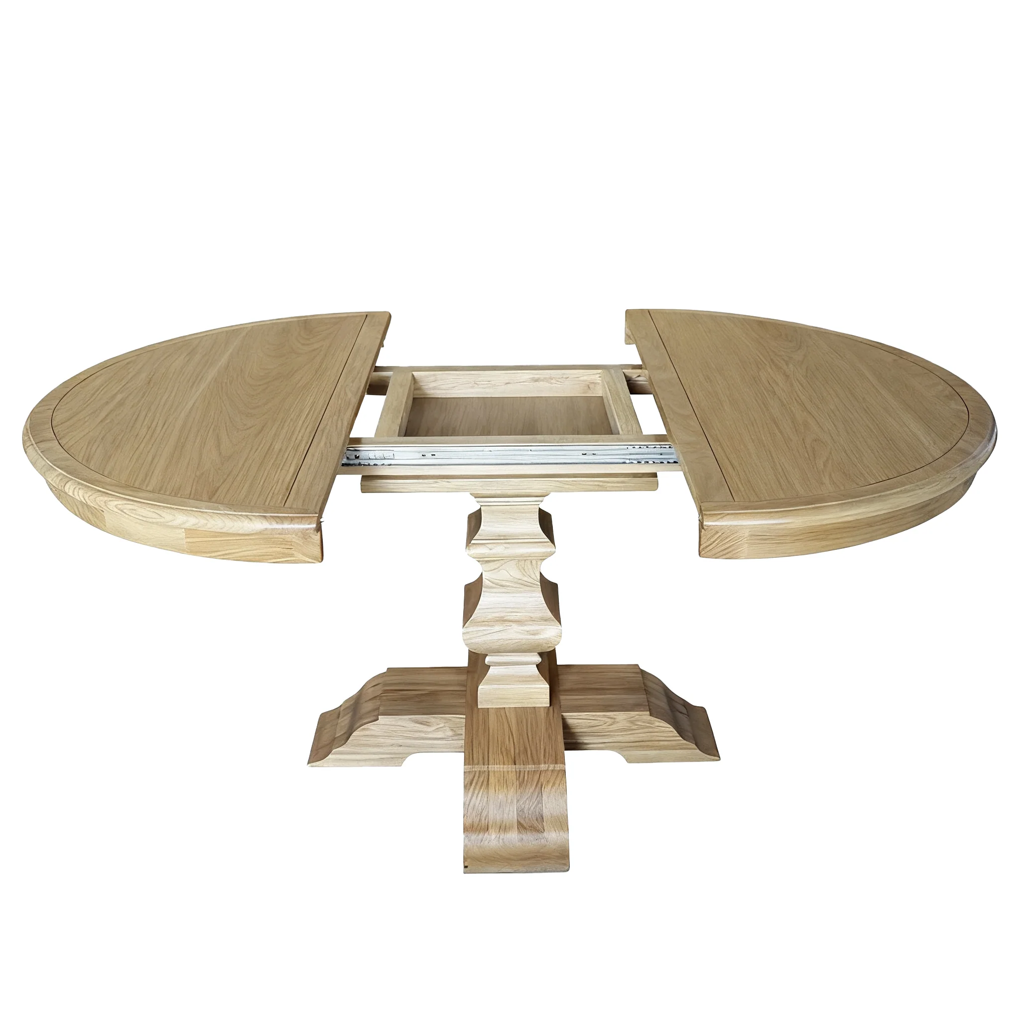 Classic French Provincial Extendable Round Dining Pedestal Table in Natural Ash Wood 120CM - 170CM - Image 8