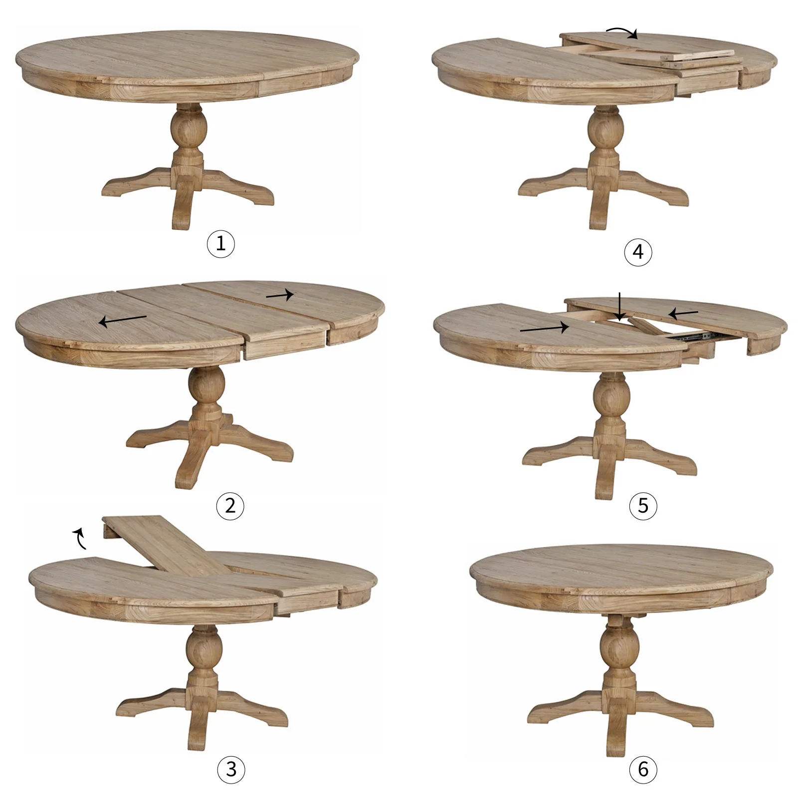 French Provincial Farmhouse 140-180cm Pedestal Extendable Round Dining Table Elm wood - Image 18