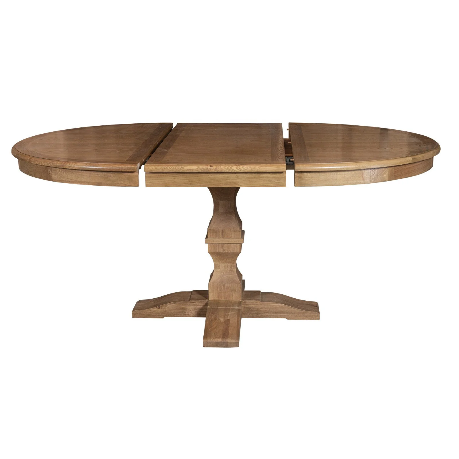 French Provincial Farmhouse Oak Extendable Round Pedestal Dining Table - Image 10