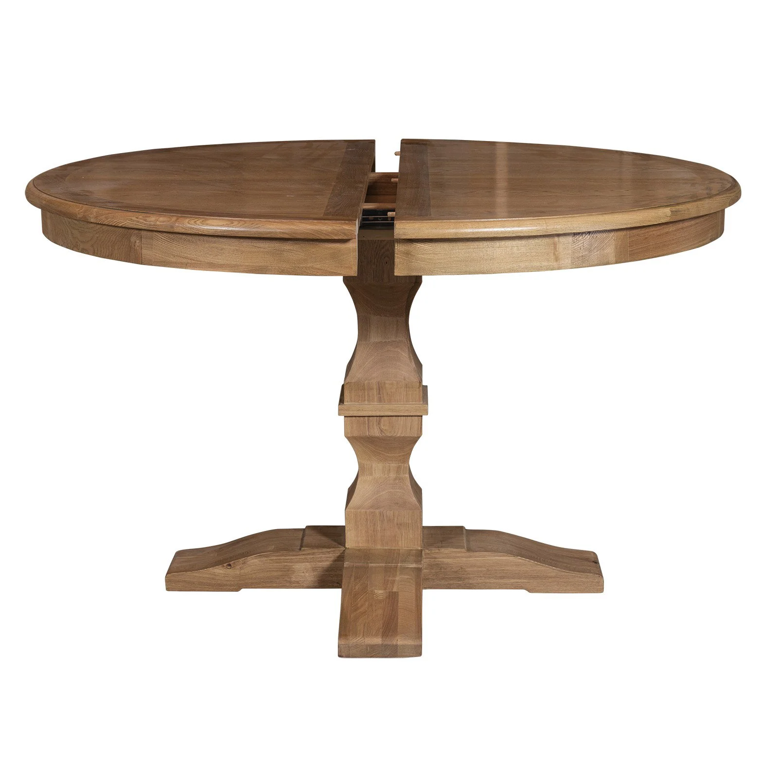 French Provincial Farmhouse Oak Extendable Round Pedestal Dining Table - Image 11