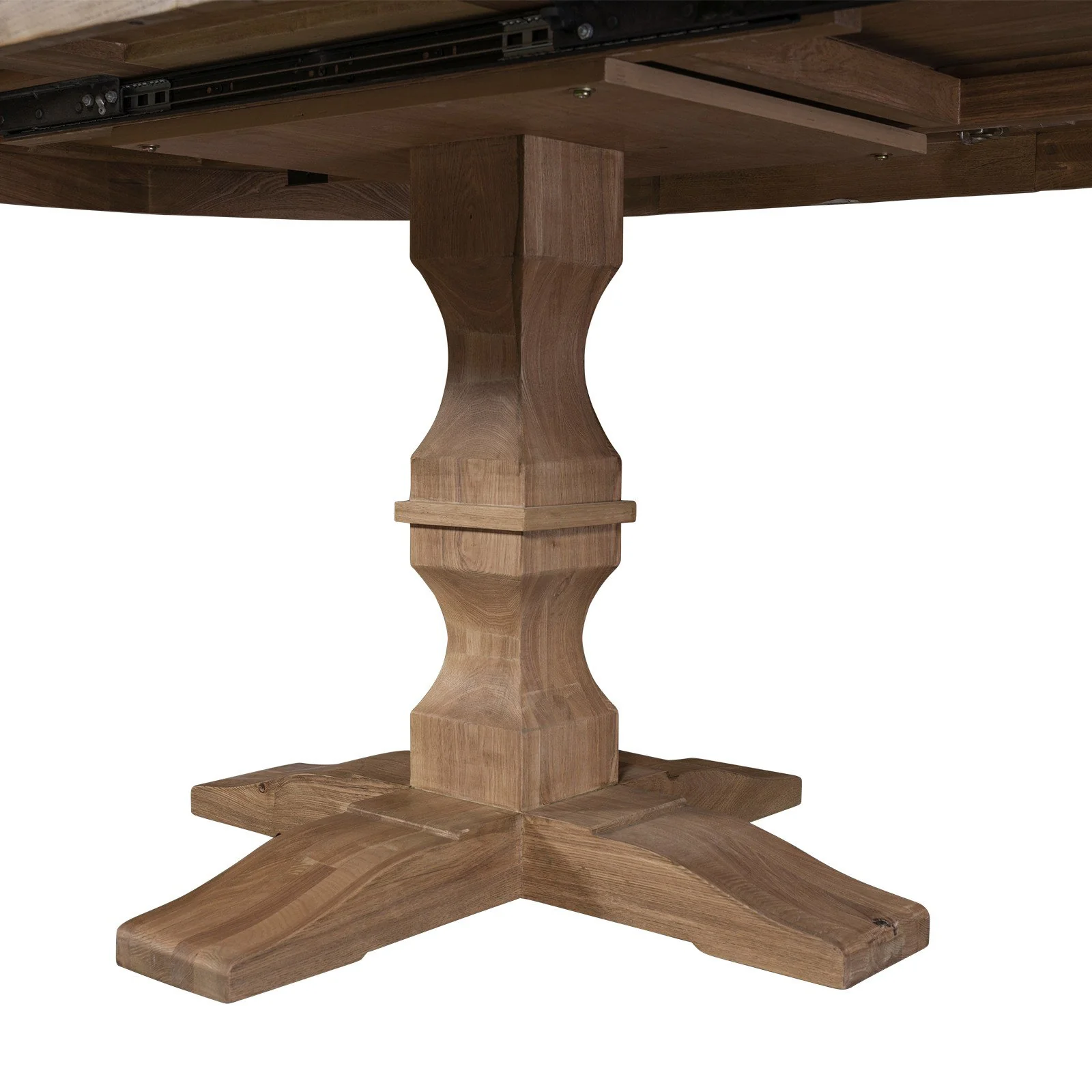 French Provincial Farmhouse Oak Extendable Round Pedestal Dining Table - Image 14
