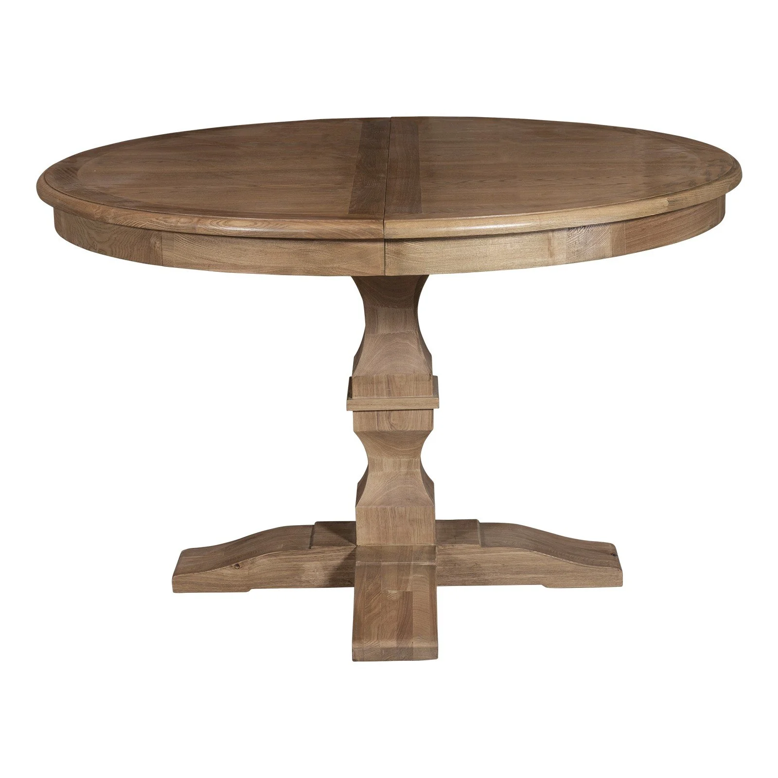 French Provincial Farmhouse Oak Extendable Round Pedestal Dining Table - Image 3