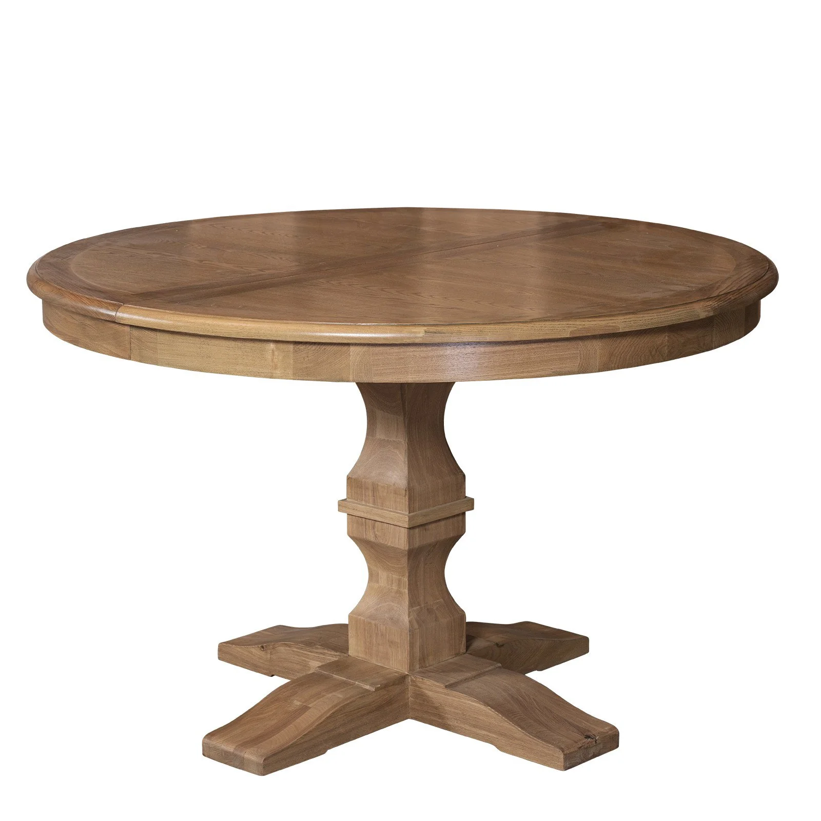 French Provincial Farmhouse Oak Extendable Round Pedestal Dining Table - Image 4