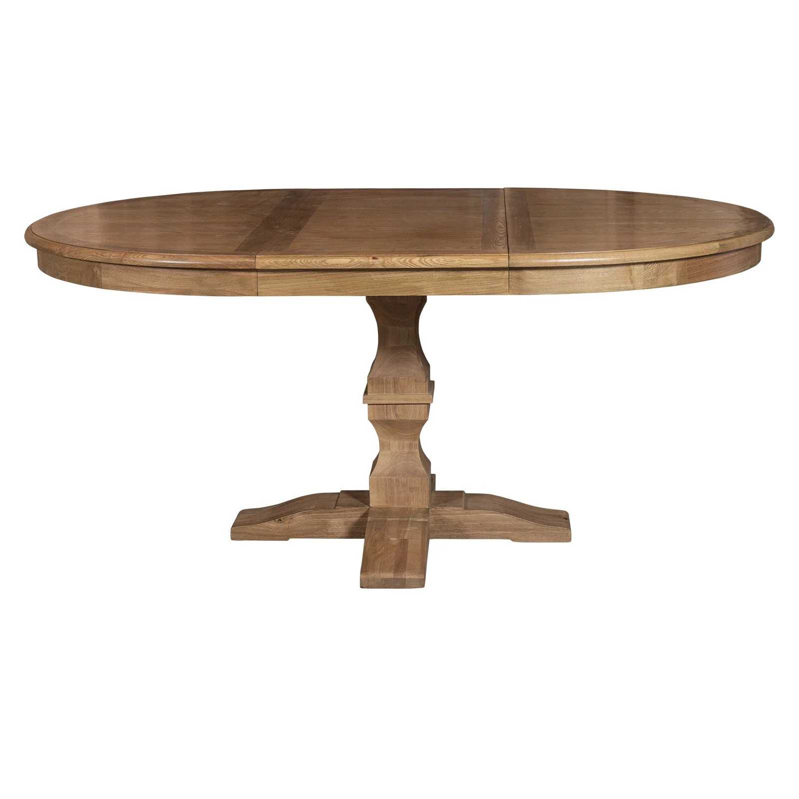 French Provincial Farmhouse Oak Extendable Round Pedestal Dining Table - Image 5