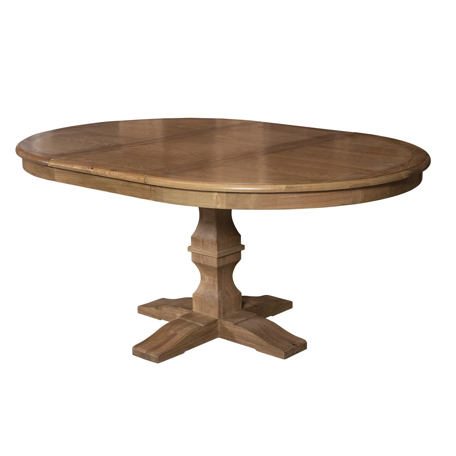 French Provincial Farmhouse Oak Extendable Round Pedestal Dining Table - Image 6