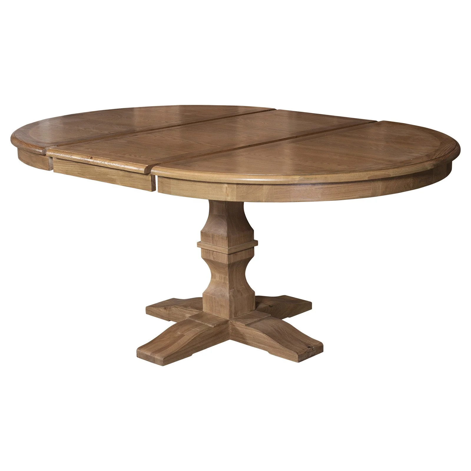 French Provincial Farmhouse Oak Extendable Round Pedestal Dining Table - Image 7