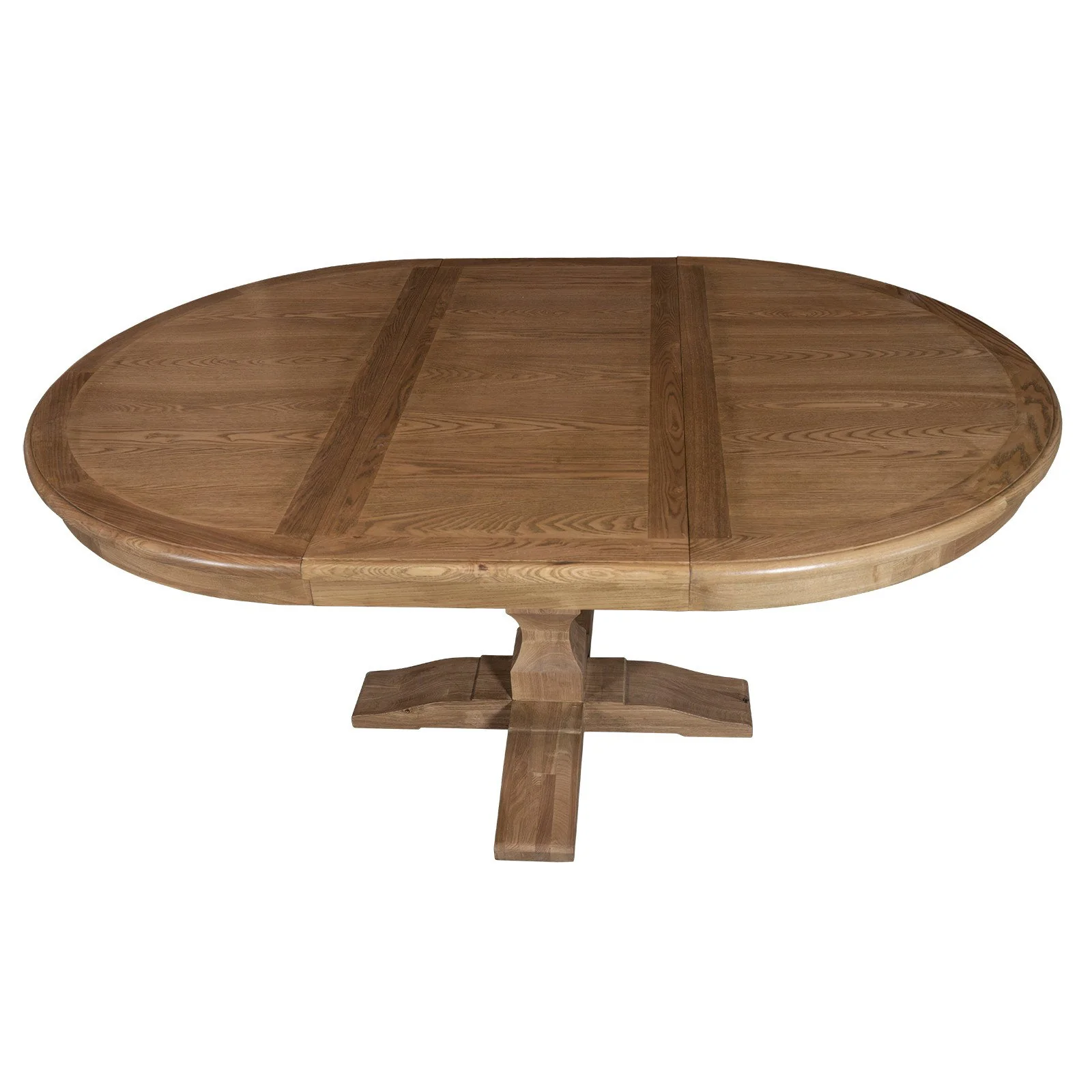 French Provincial Farmhouse Oak Extendable Round Pedestal Dining Table - Image 8