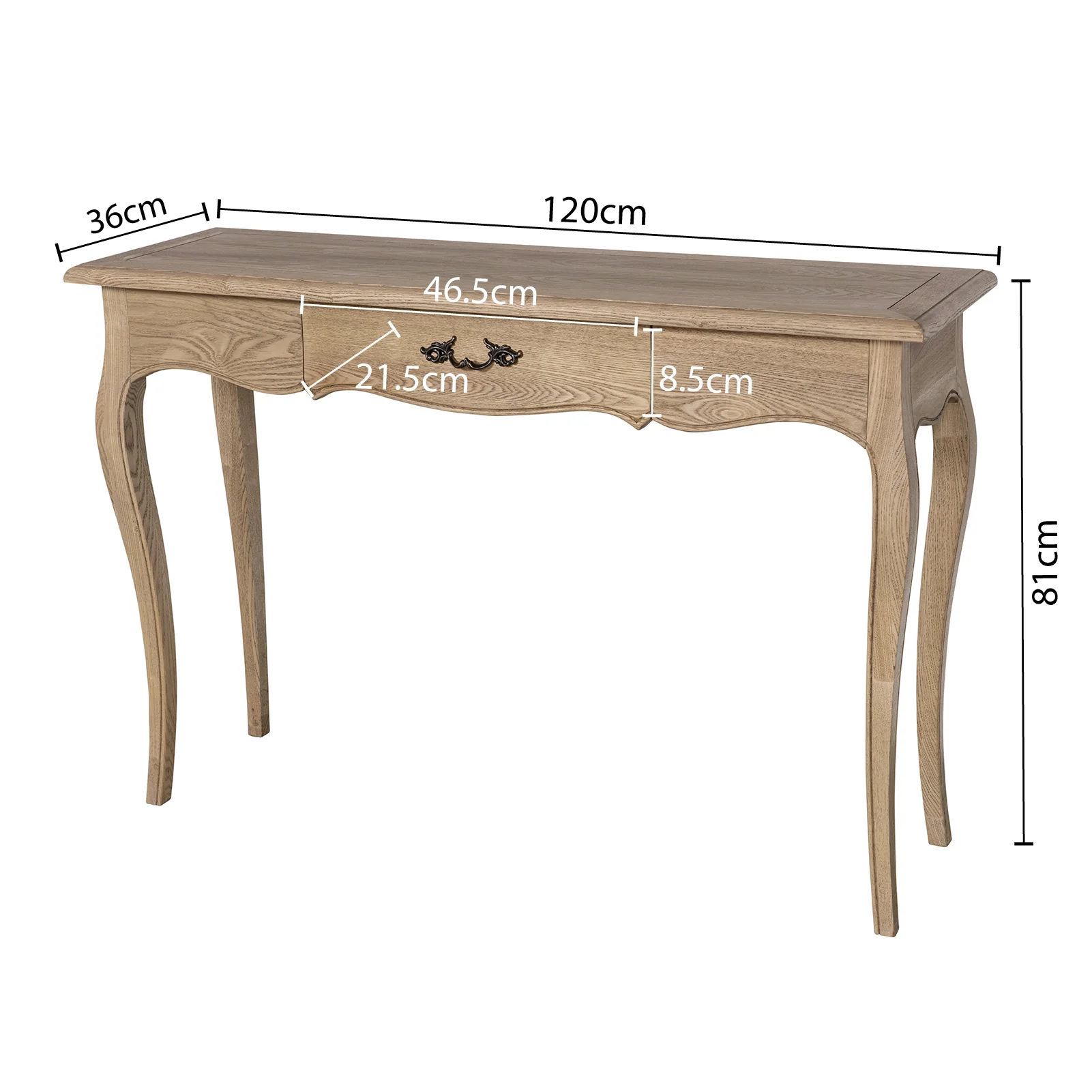 French Provincial Console Hall Table in Natural Oak - Image 16