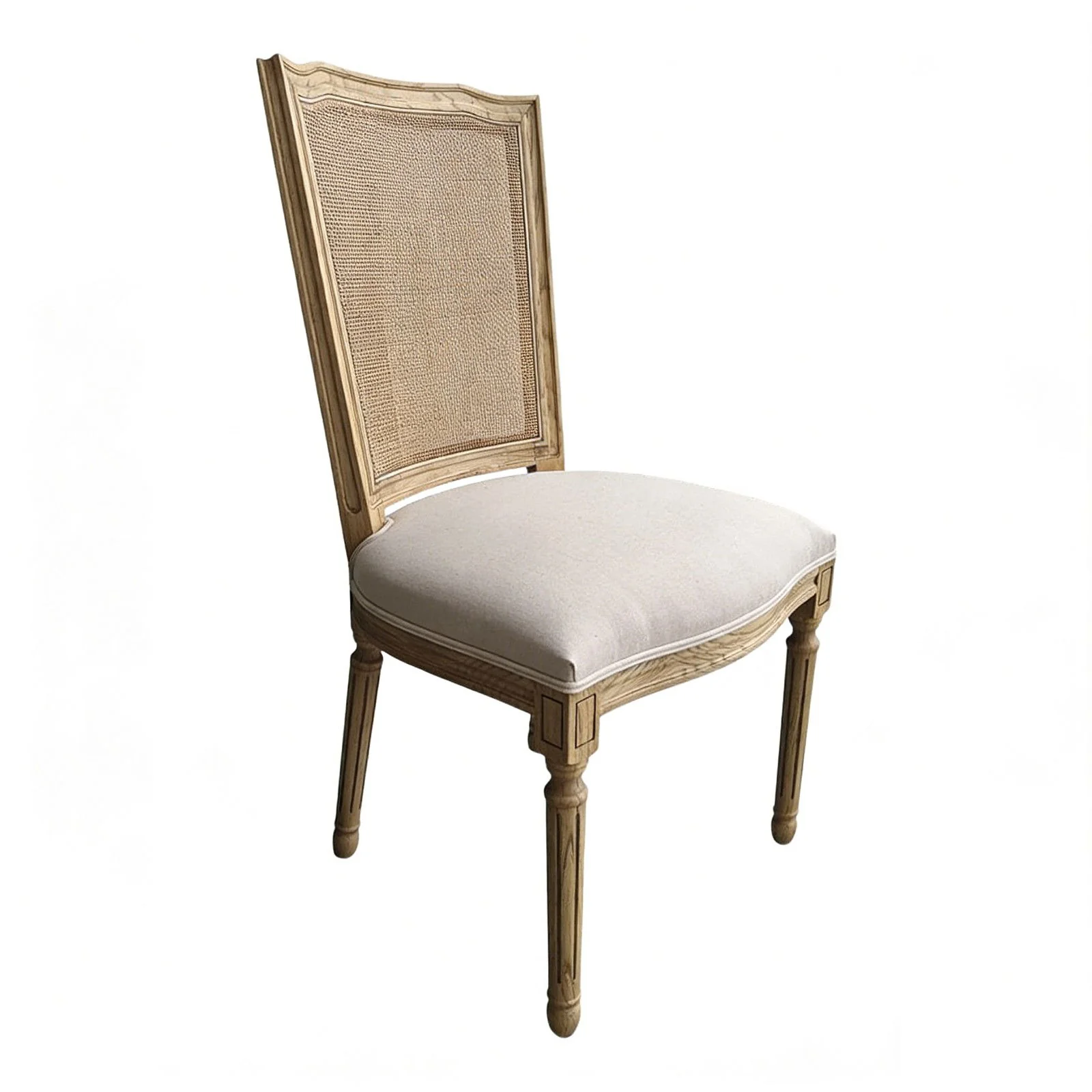 Set of 2 French Provincial / Hamptons Classic Oak Dining Chair with Natural Rattan Cane Back & Beige White Cushion - Image 3