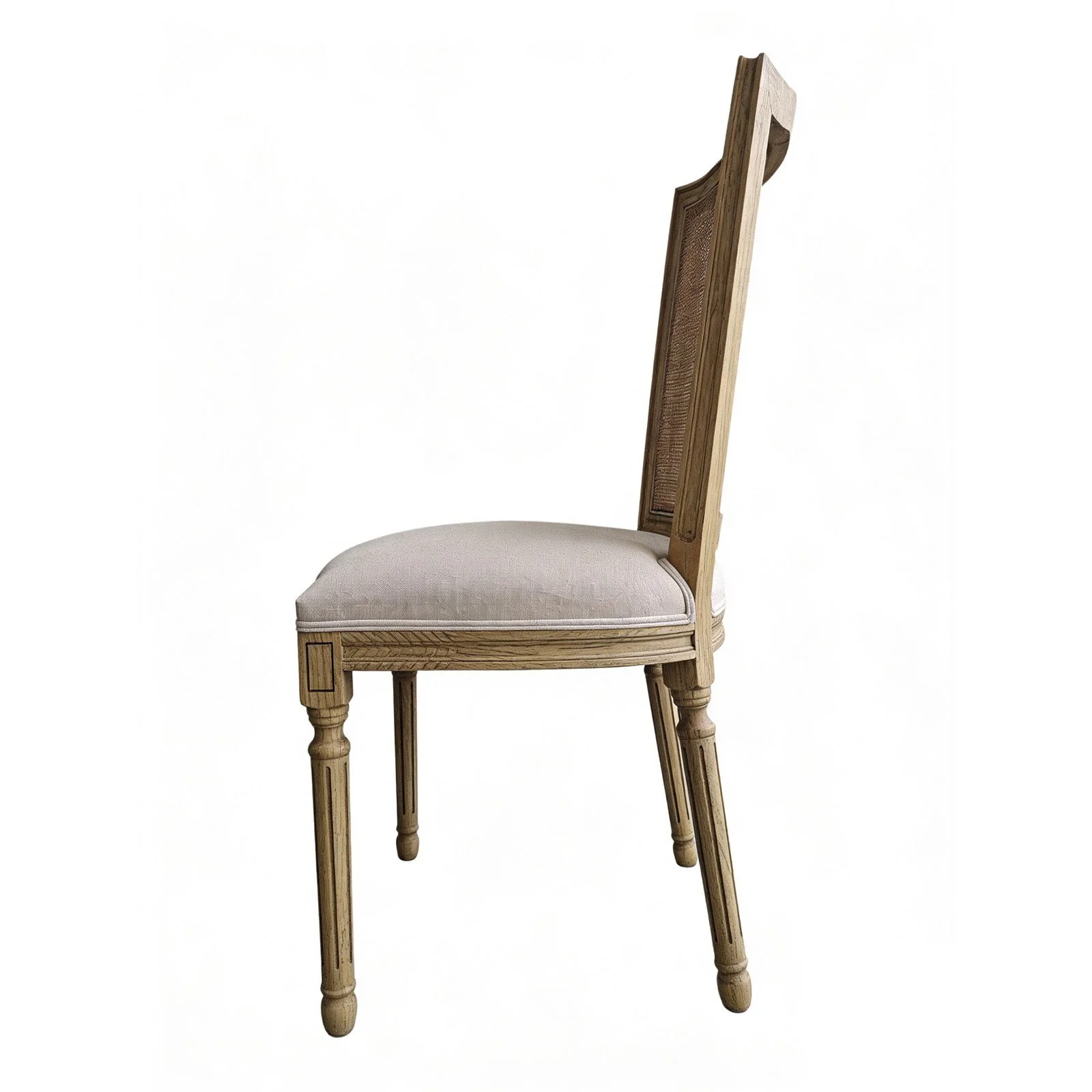 Set of 2 French Provincial / Hamptons Classic Oak Dining Chair with Natural Rattan Cane Back & Beige White Cushion - Image 4