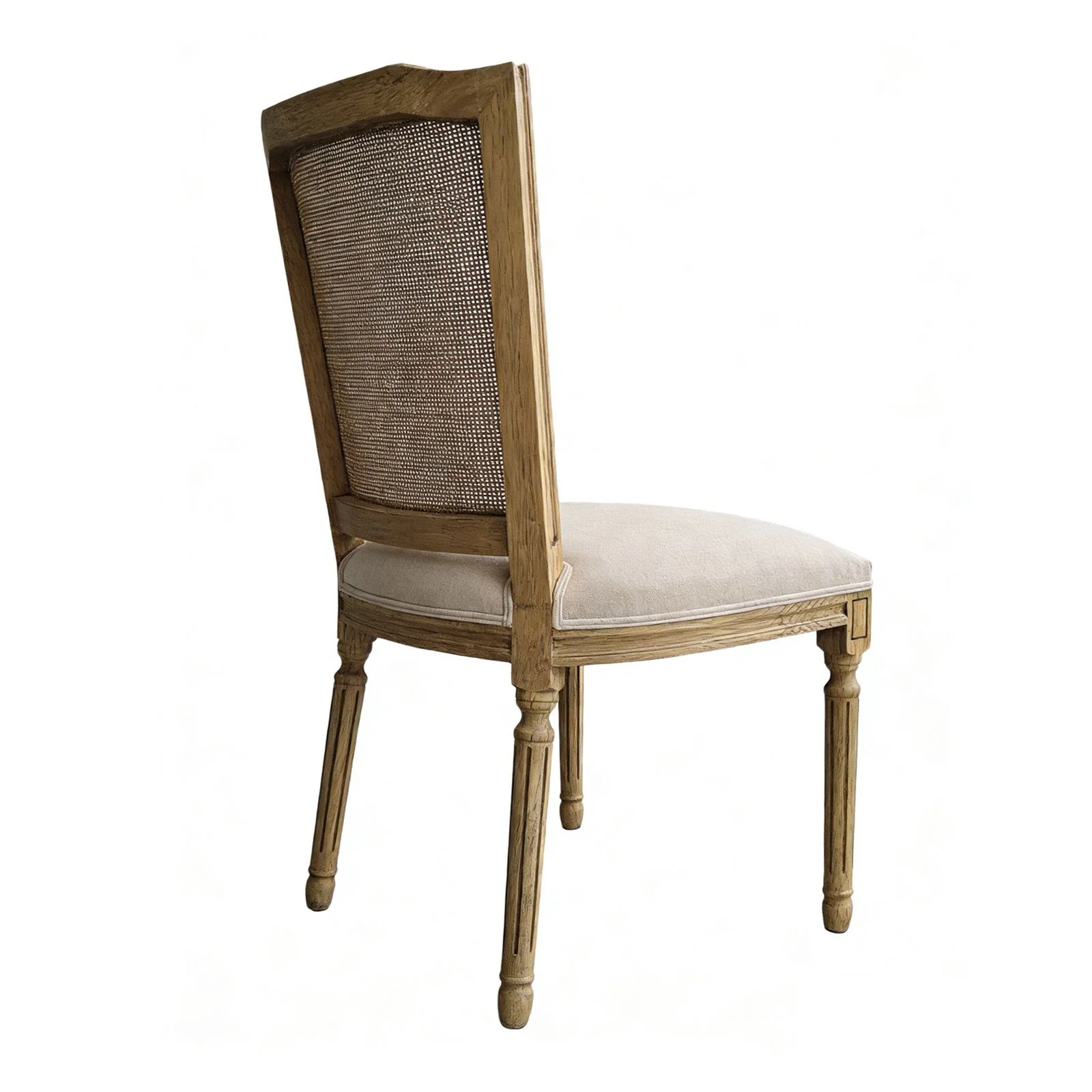 Set of 2 French Provincial / Hamptons Classic Oak Dining Chair with Natural Rattan Cane Back & Beige White Cushion - Image 5