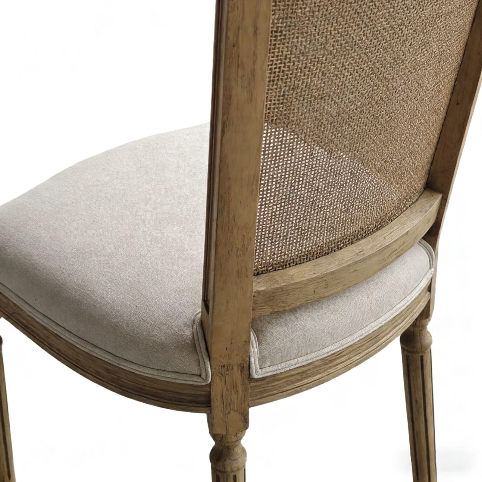 Set of 2 French Provincial / Hamptons Classic Oak Dining Chair with Natural Rattan Cane Back & Beige White Cushion - Image 6