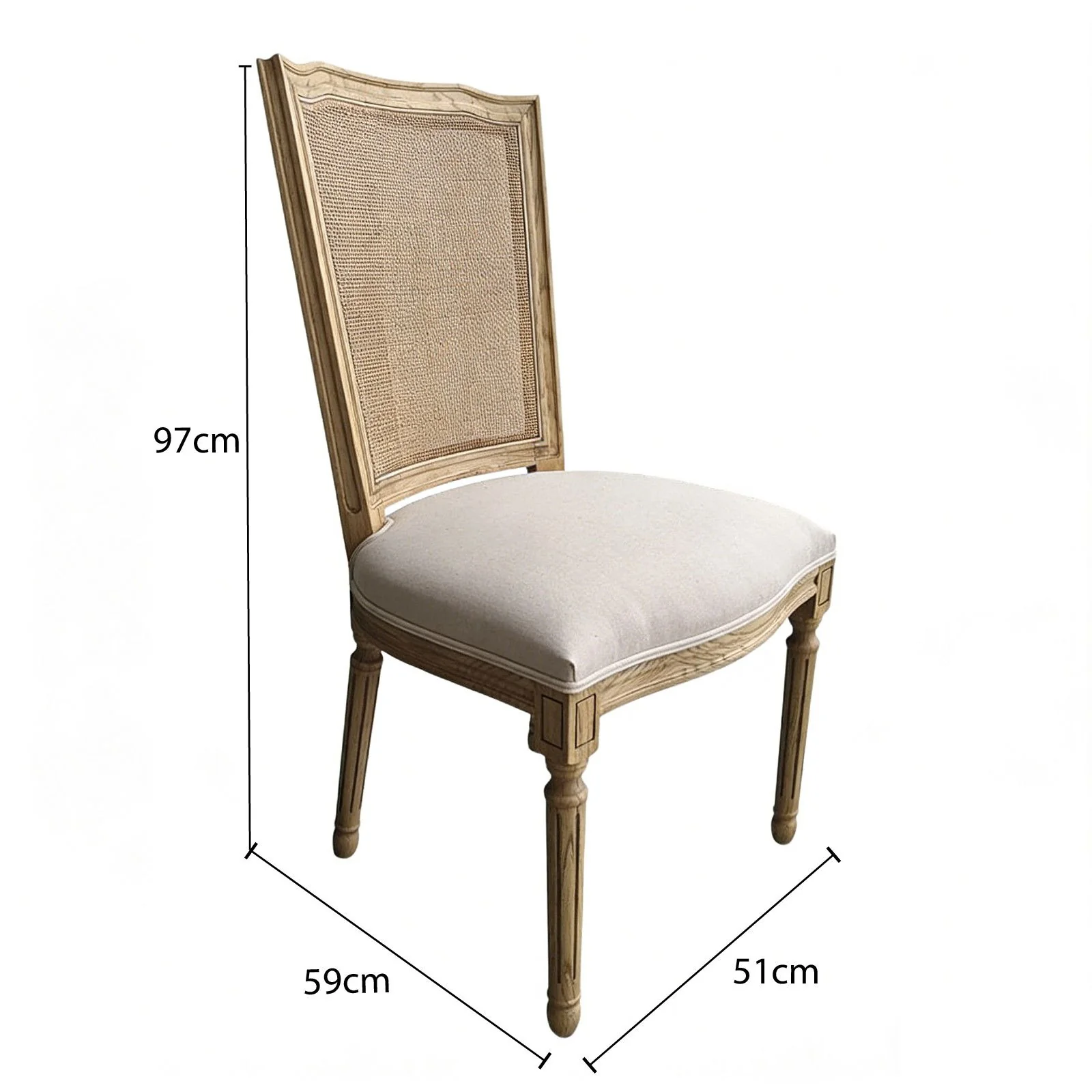 Set of 2 French Provincial / Hamptons Classic Oak Dining Chair with Natural Rattan Cane Back & Beige White Cushion - Image 8