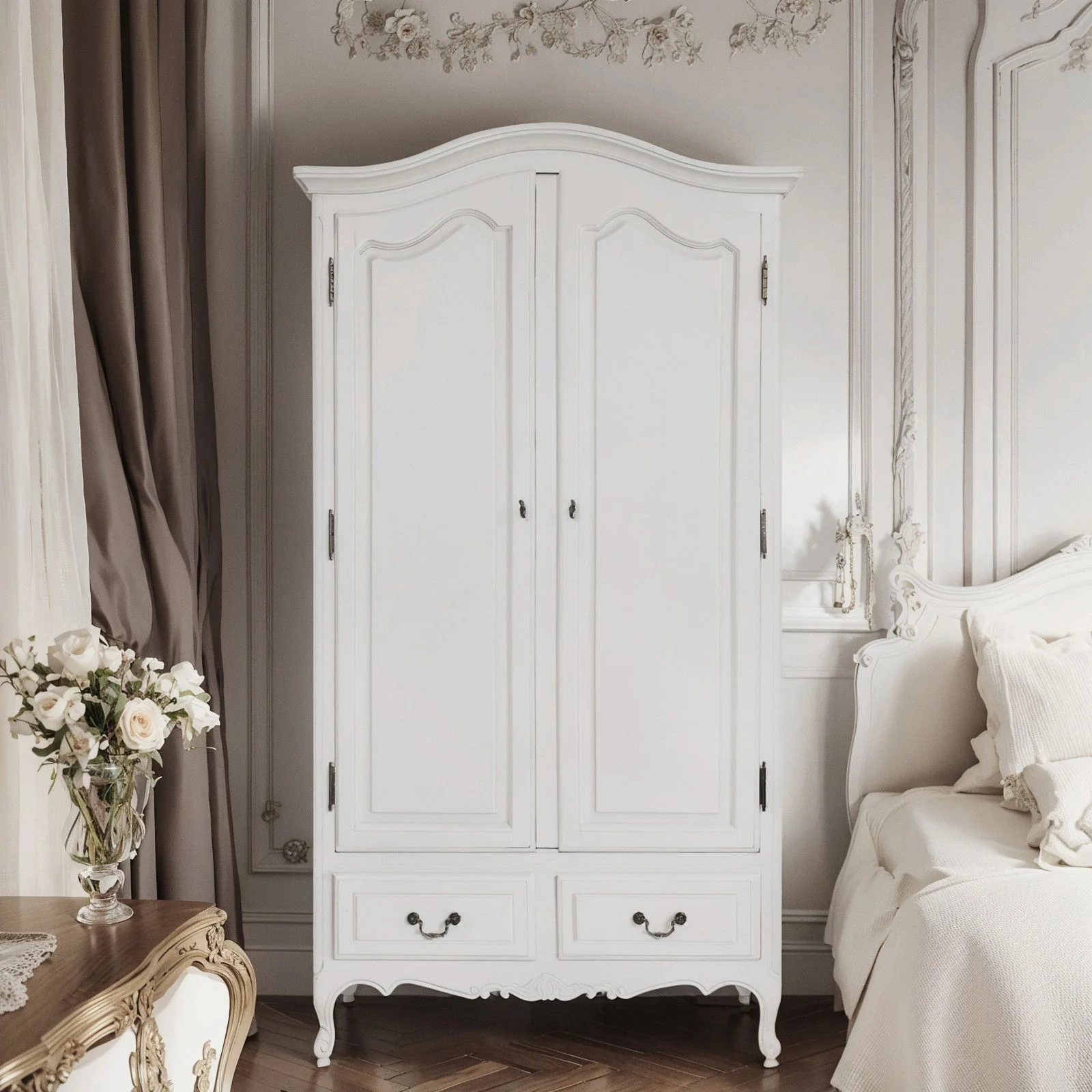 French Provincial Louis 2 Drawer Wardrobe - Image 3