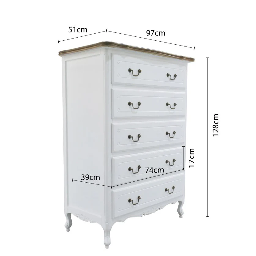 French Provincial Louis 5 Drawer Chest Tallboy Cabinet - Image 15