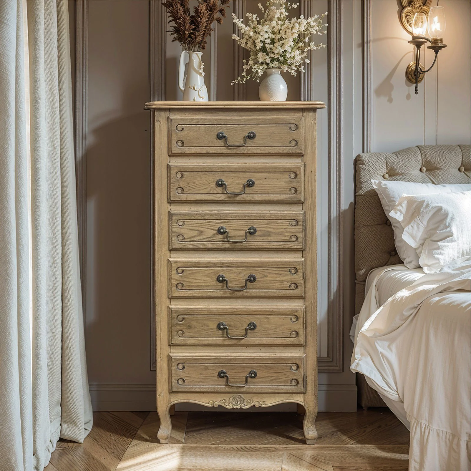 French Provincial Louis 6 Drawer Tallboy Cabinet - Image 13