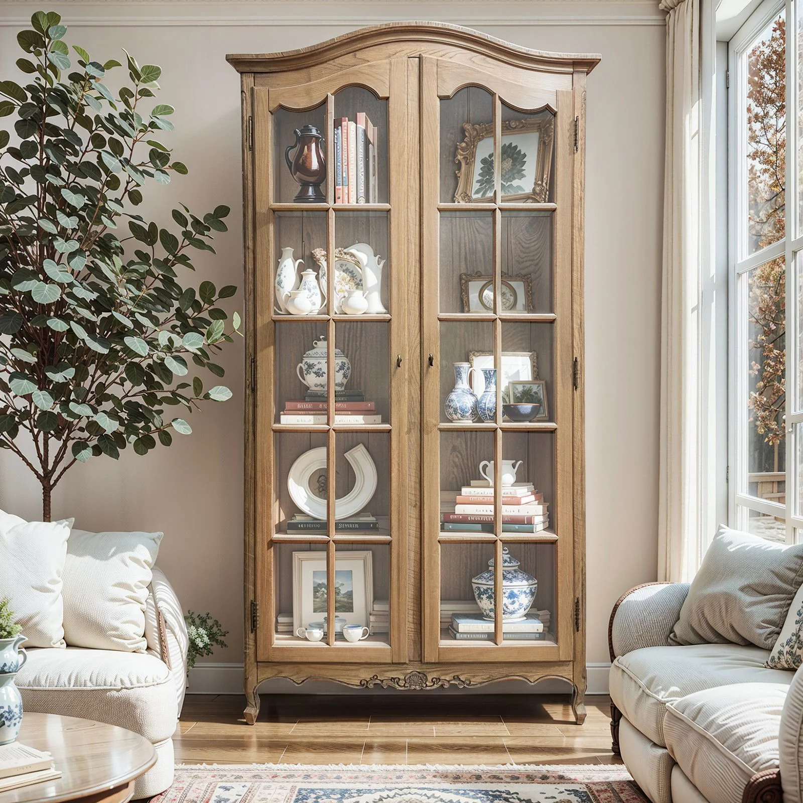 French Provincial Louis Classic Glass Display Cabinet Bookcase - Image 15