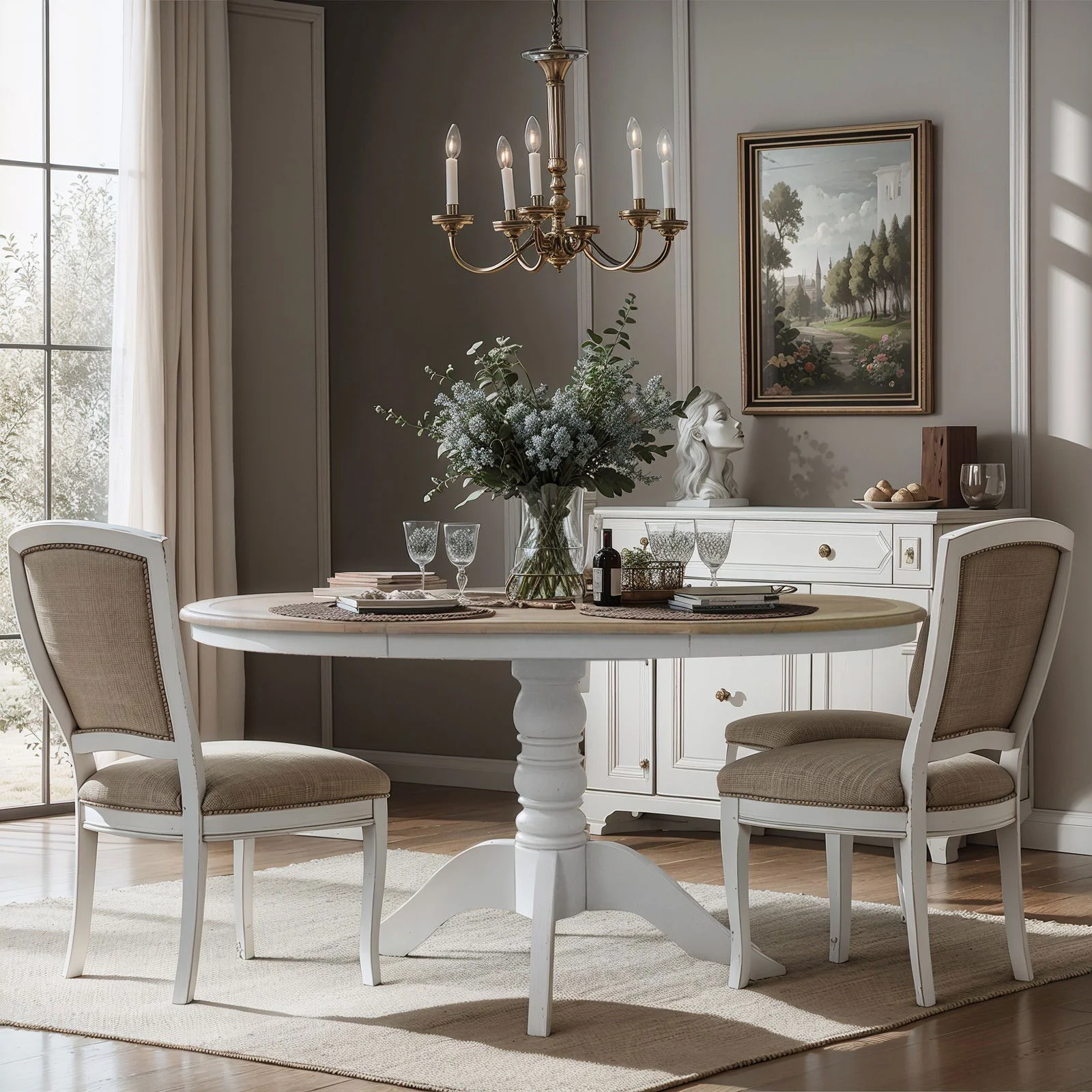 French Provincial Louis Extendable Round Dining Table - Image 3